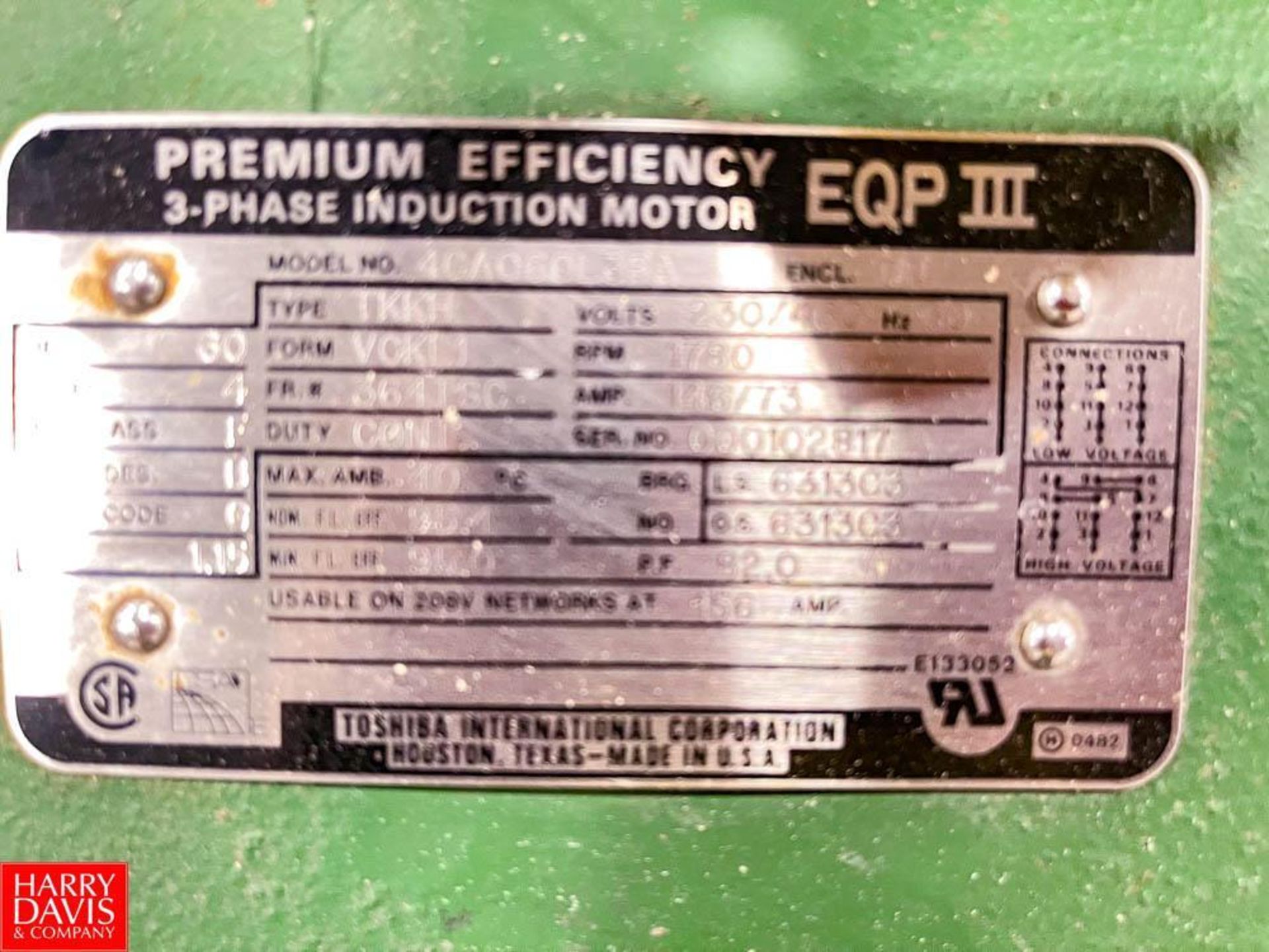 Premium 60 HP 1,780 RPM Motor - Rigging Fee= $40 - Image 2 of 2