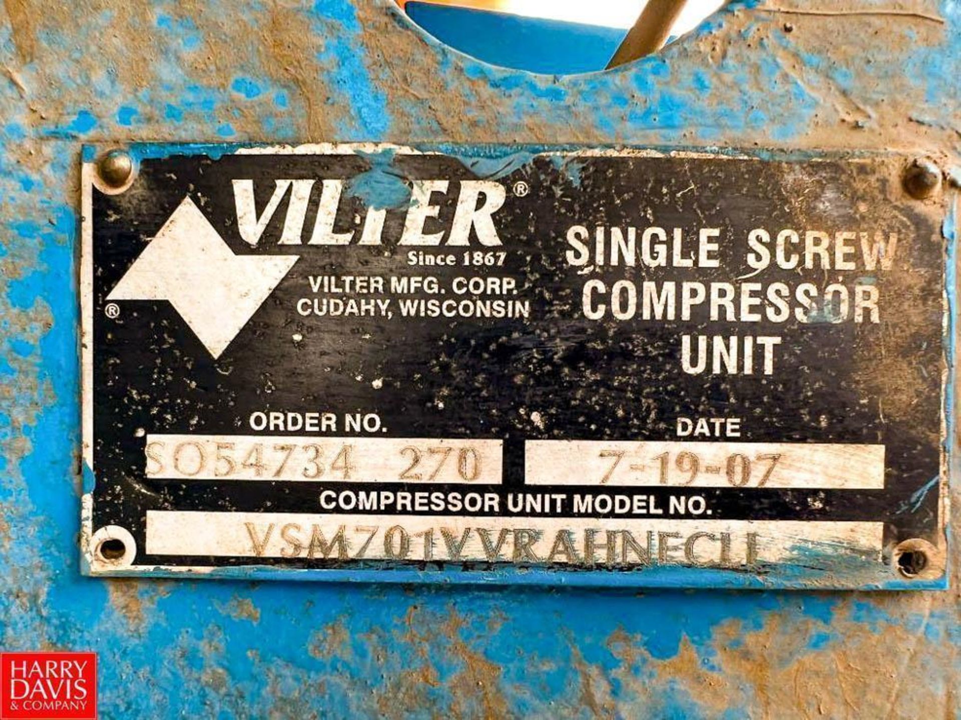 Vilter Rotary Screw Compressor, Model: VSM701 A26240CA, S/N: 3911 with 300 HP Motor and RAM Soft - Image 2 of 3