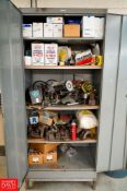 2 Door Metal Cabinet with Welding Supplies Weld Klean, Norton Grinding Pads, Miller Foot Petal - Rig