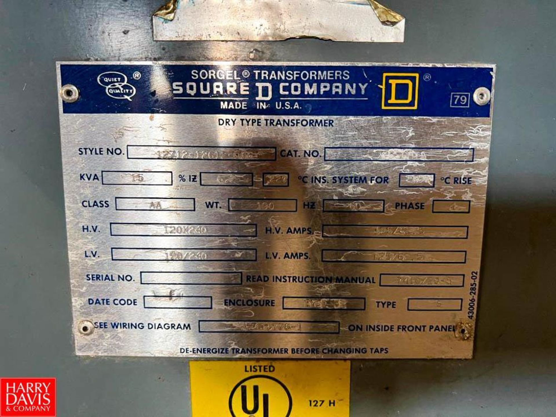 Square D Dry Type Transformer, Style No: 12712-12612-006 - Image 2 of 2