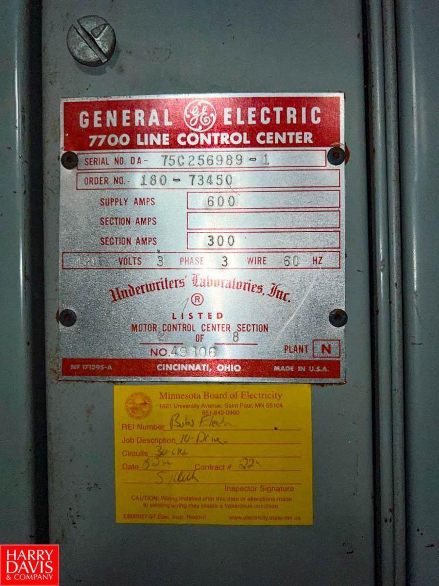 General Electric 7700 Line Control Center with (40) Disconnects, 600 Supply Amps and 300 Section Amp - Image 3 of 9