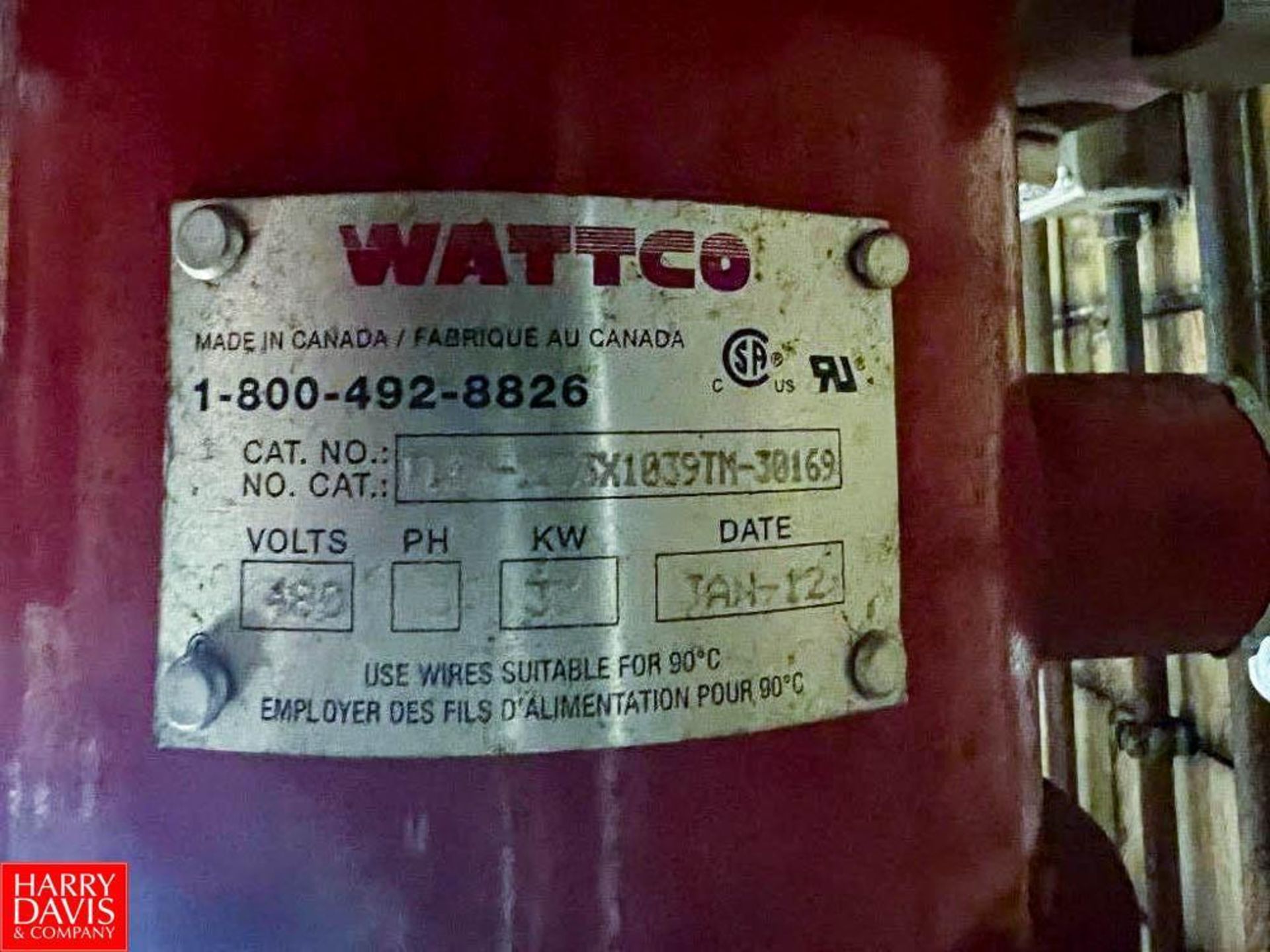Wattco Industrial Heater, Catalog Number: MPLS-1233X1039TM-30169 - Image 2 of 2