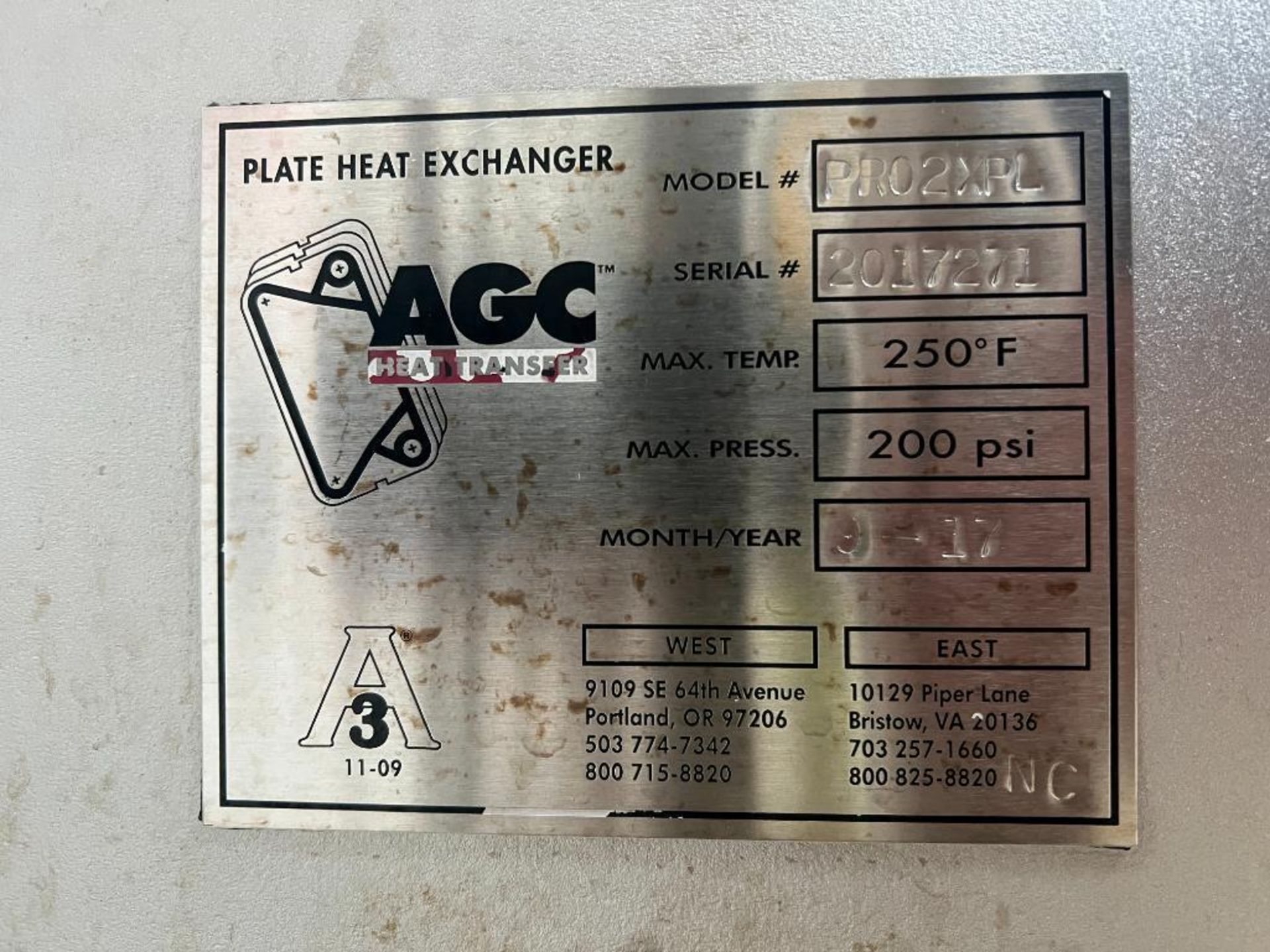 AGC 1-Zone S/S Plate Heat Exchanger, Model: PRO2XPL S/S 2017271 (Subject To Bulk Bid) - Image 2 of 2