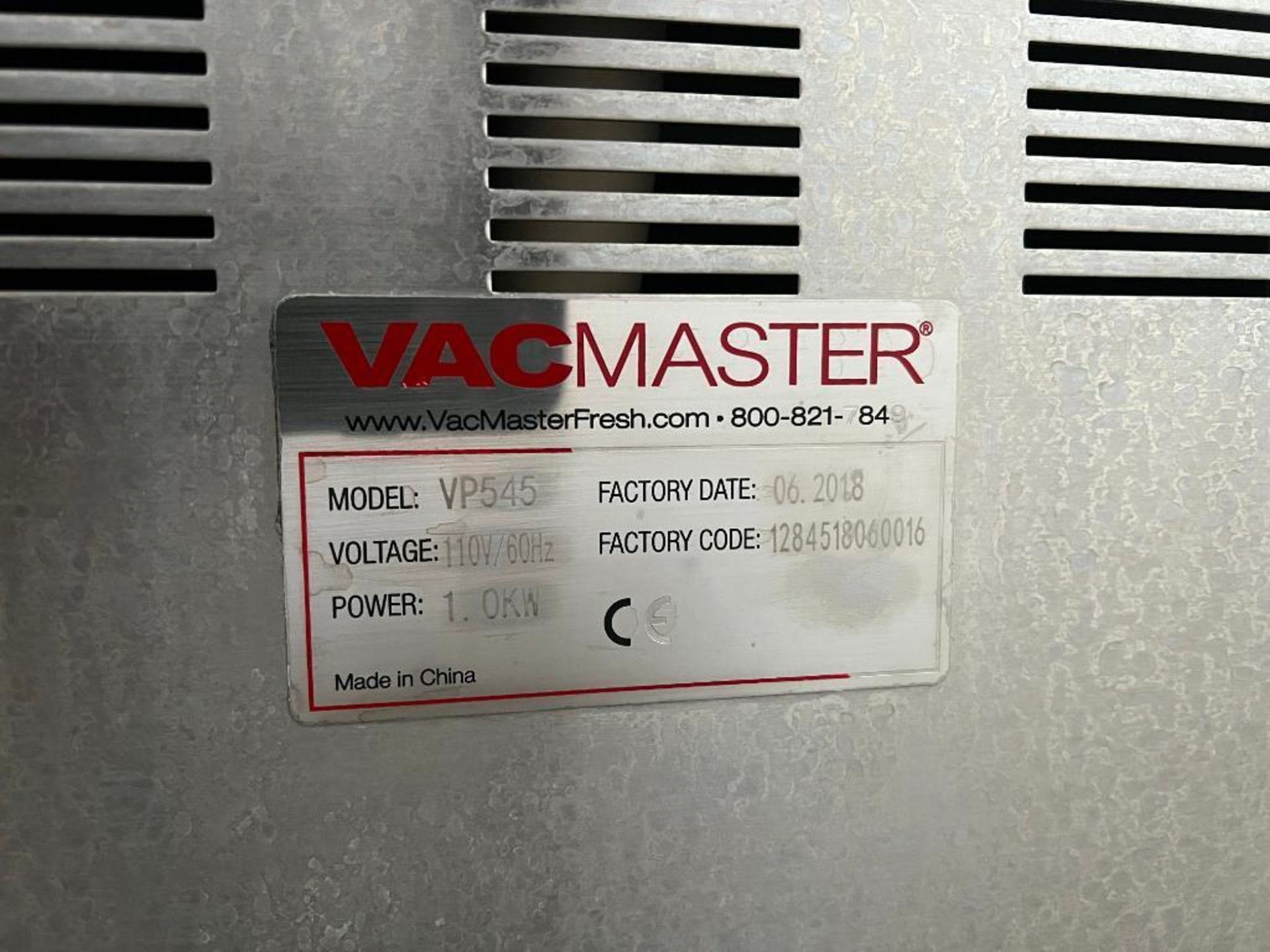 2018 Vacmaster S/S Vacuum Packing Machine, Model: VP545, S/N: 1284518060016 - Rigging Fee: $20 - Image 3 of 3