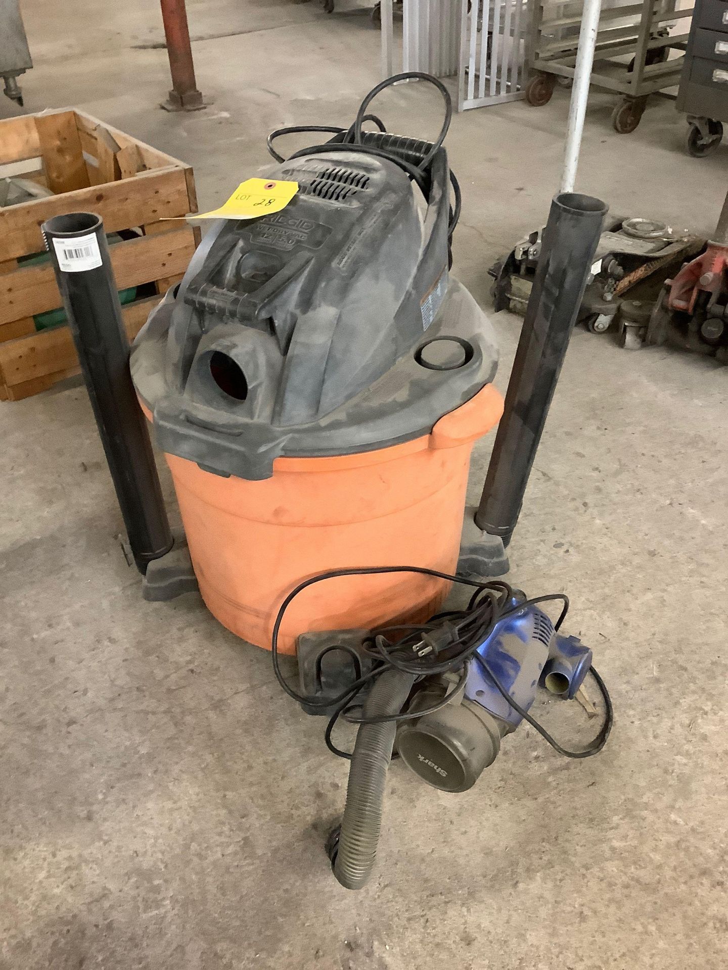 Lot of 2 Vacuums: (1) Ridgid 12 Gallon Wet/Dry Shop Vacuum, (1) Shark, Portable