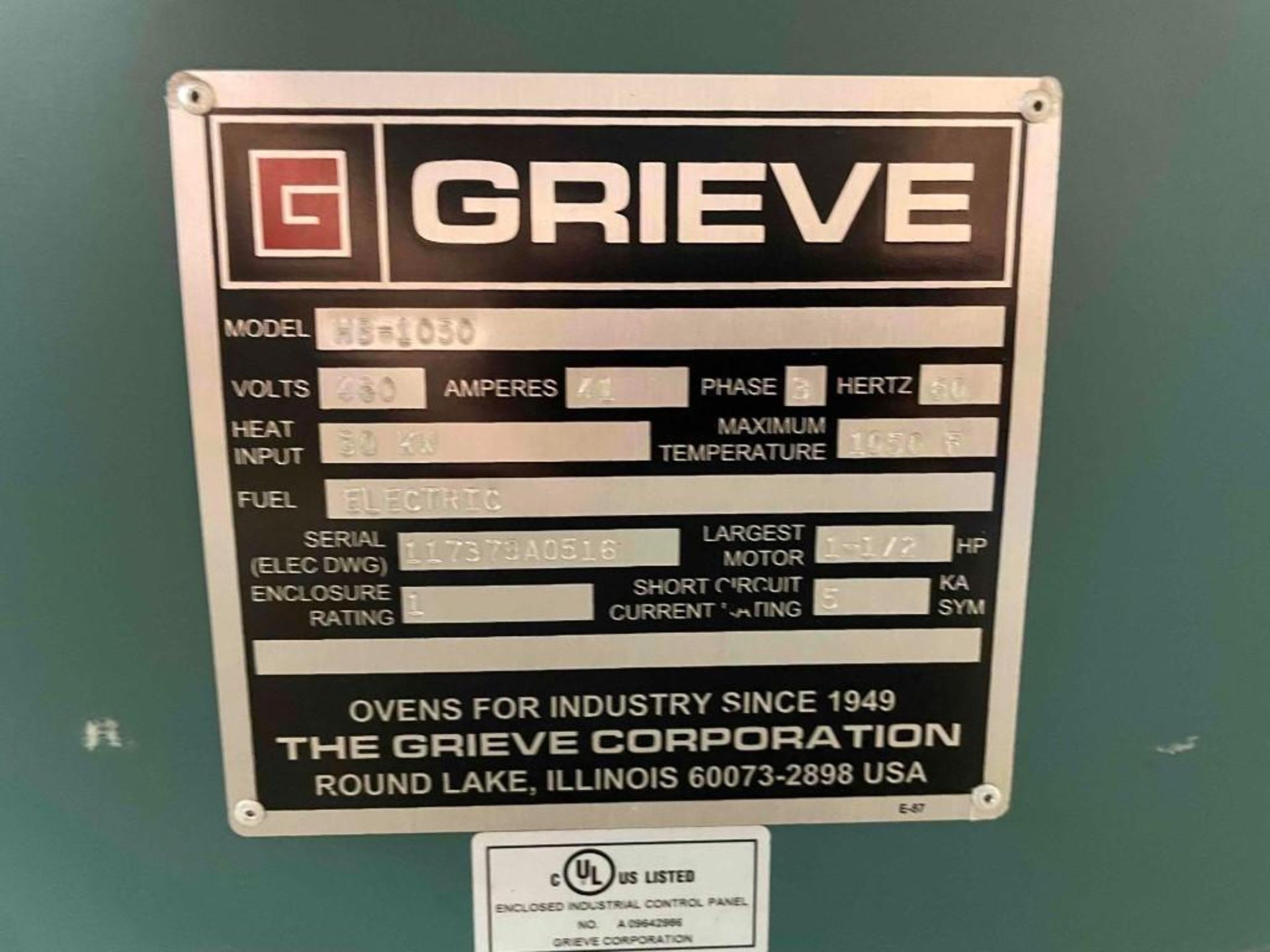 Grieve Model HB-1050 Box Furnace (with Tin Plate); (OK location) - Image 9 of 9