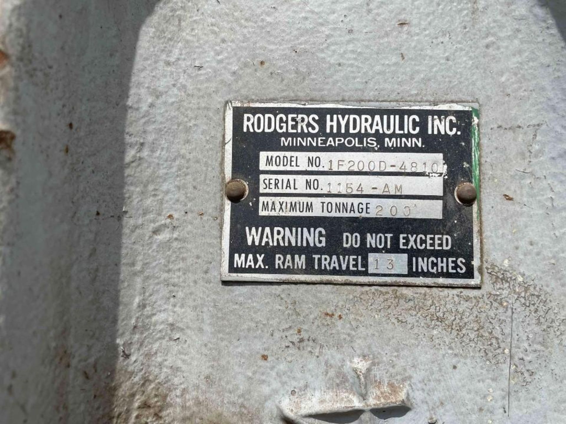 200 Ton Rodgers Model IF200D-4810 Horizontal Wheel Press; (OK location) - Image 13 of 13