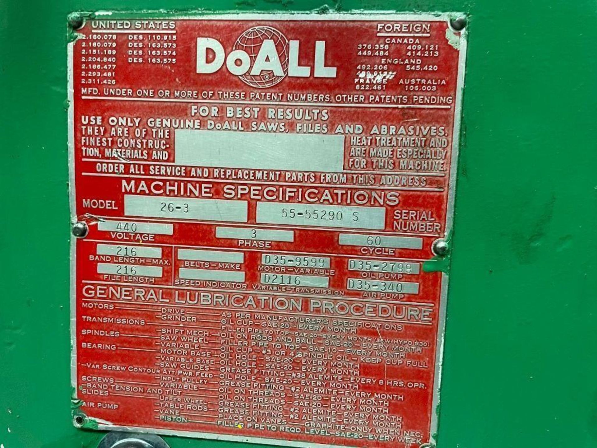 DoALL Model 26-3 Vertical Bandsaw; (WY location) - Image 12 of 12
