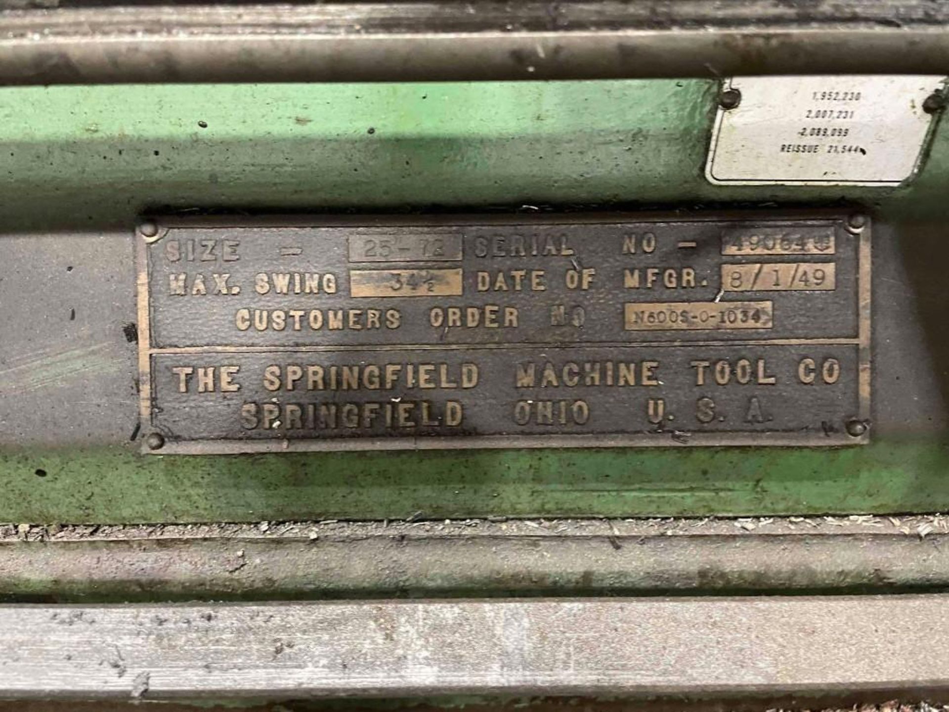 34.5" x 72" Springfield Model 25-72 Engine Lathe; (WY location) - Image 18 of 18