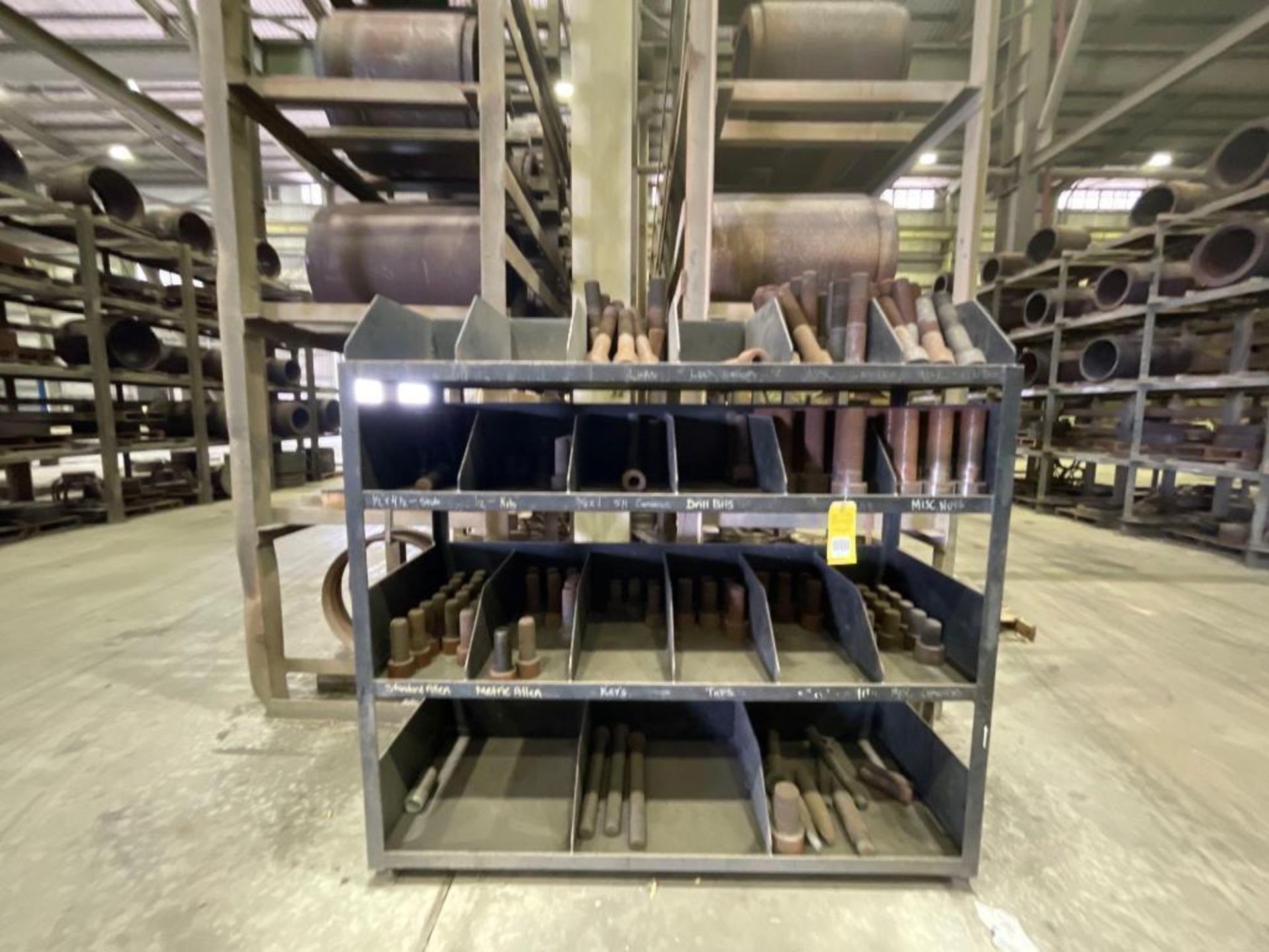 Lot: Open Face Bin Rack with Contents