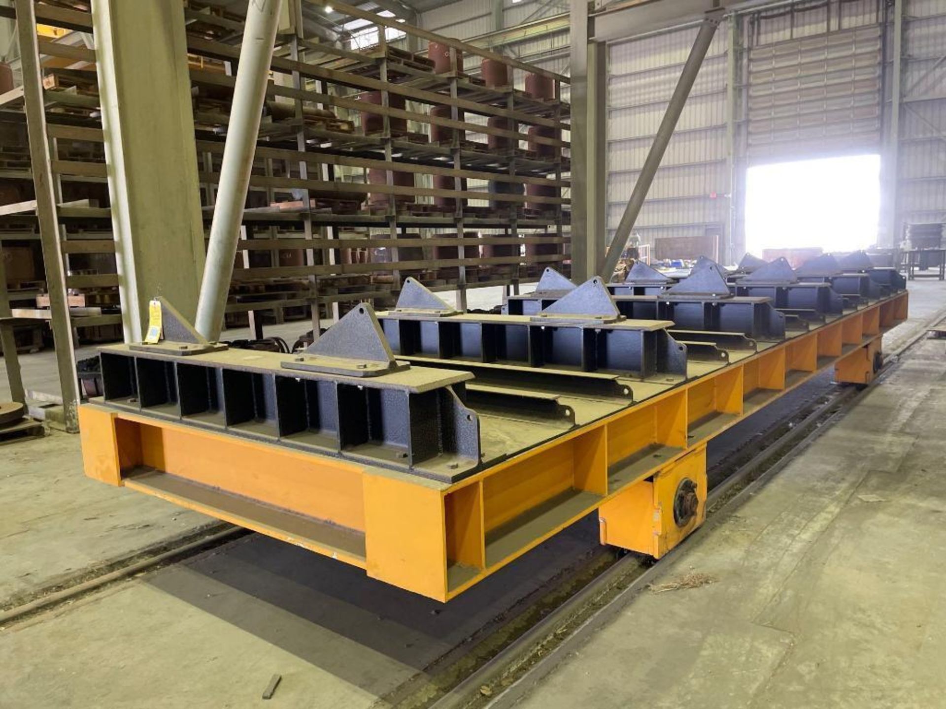 Heavy Duty Transfer Cart (Yellow) on rails, 6 upright sections with 50" ID distance - Image 2 of 5