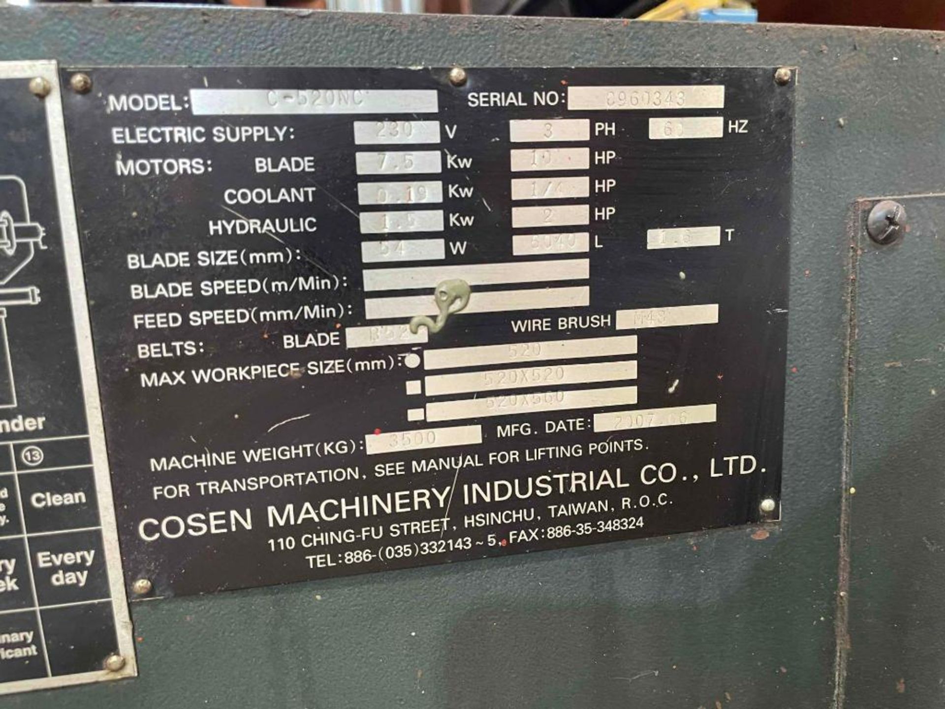 Cosen C-520NC Dual Column Horizontal Bandsaw - Image 18 of 18