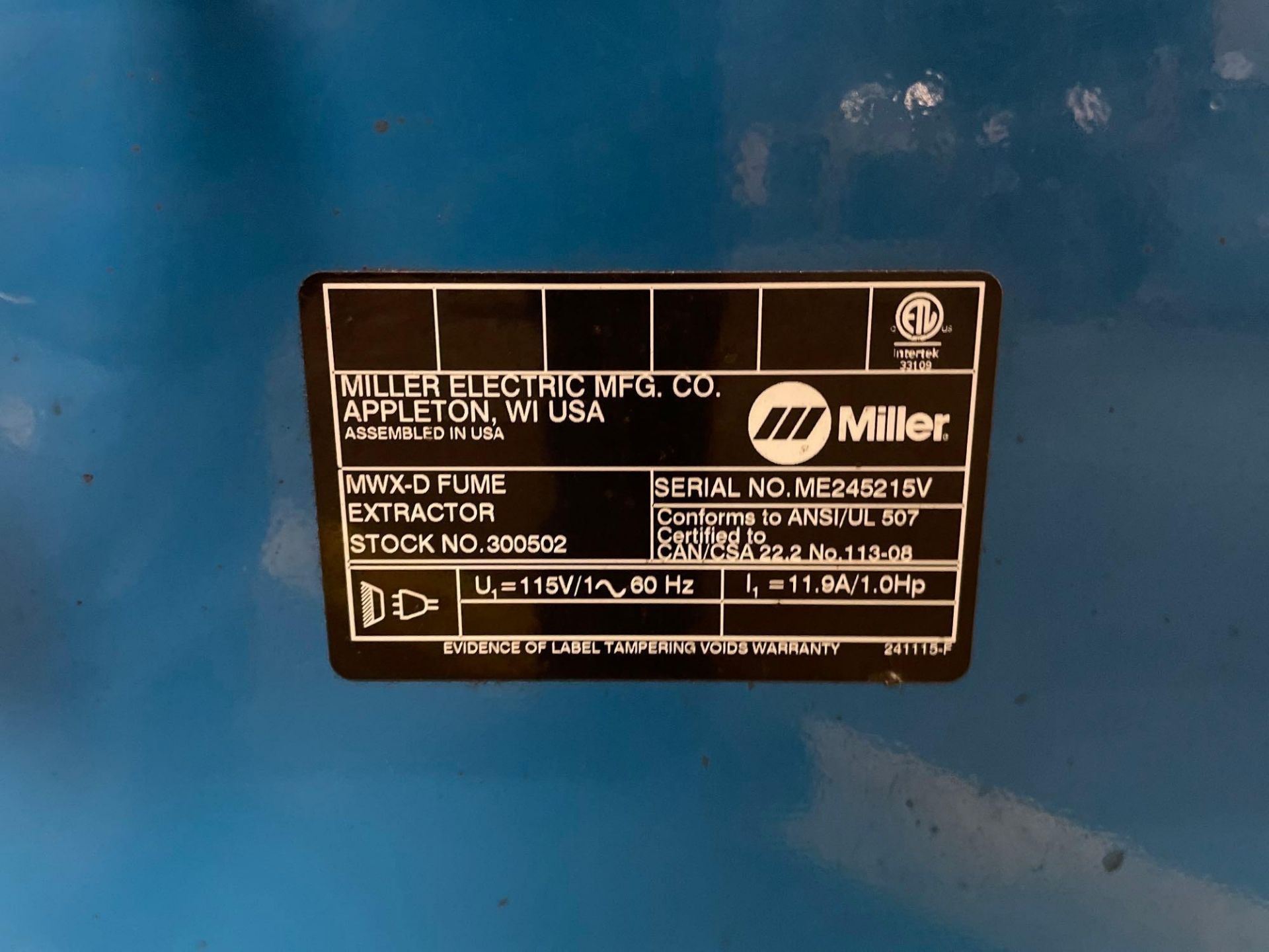 Miller Filtair MWX-D Fume Extractor on Casters - Image 2 of 10