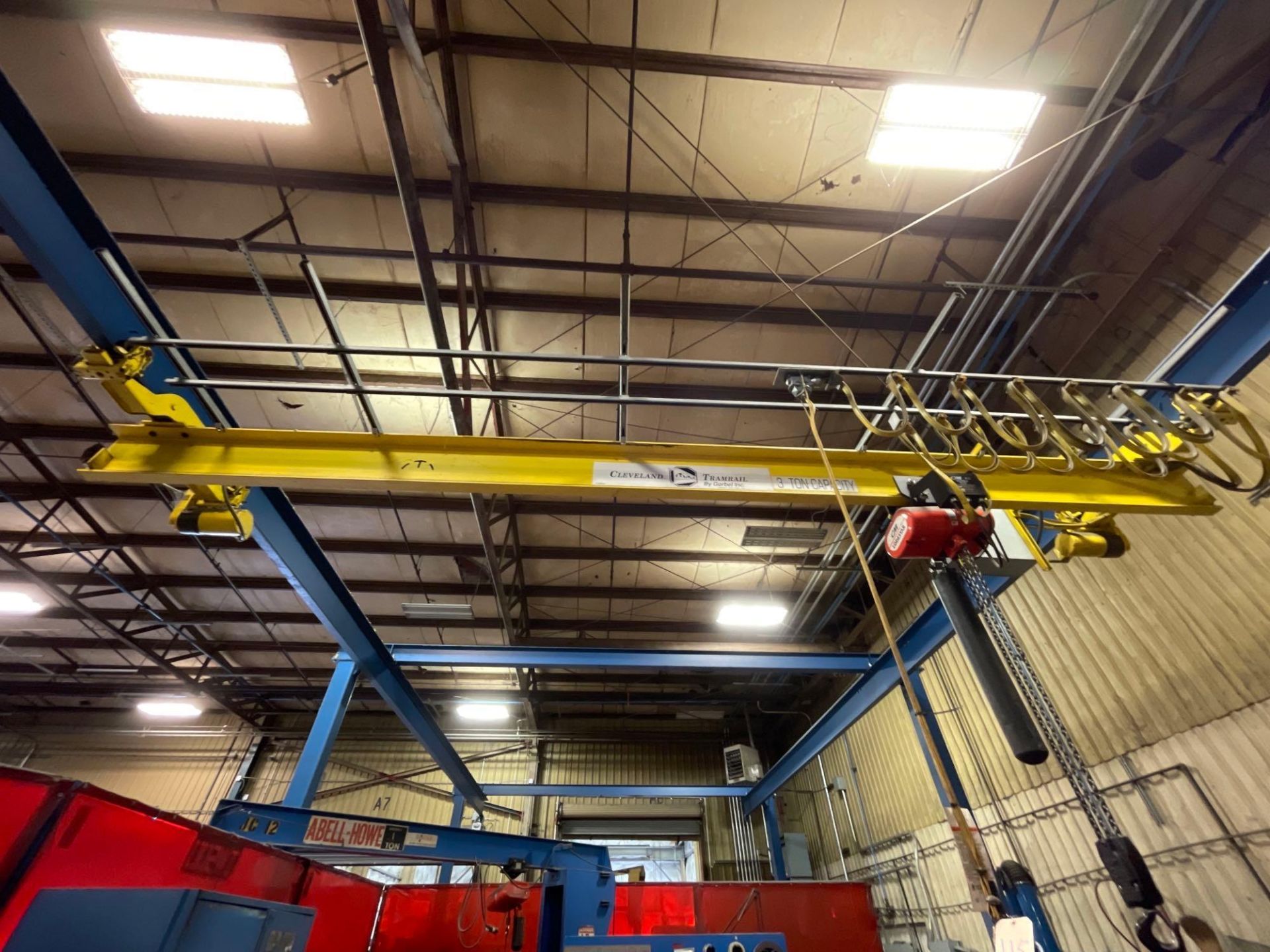 3 Ton Cleveland Tramrail Free Standing Over Head Bridge Crane with a 3 Ton CM Lodestar Hoist - Image 8 of 14