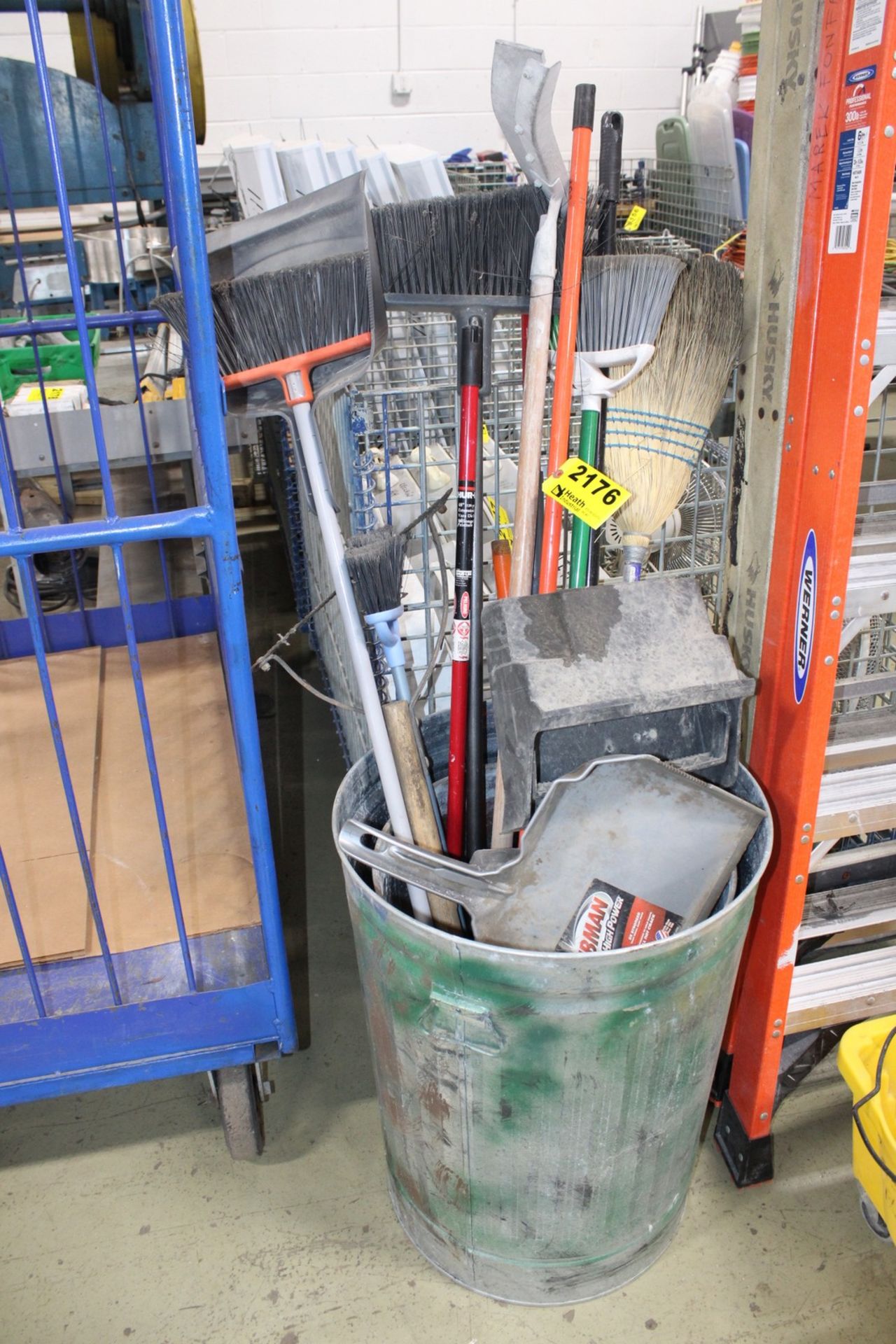 BROOMS, DUST PANS, GARBAGE CANS