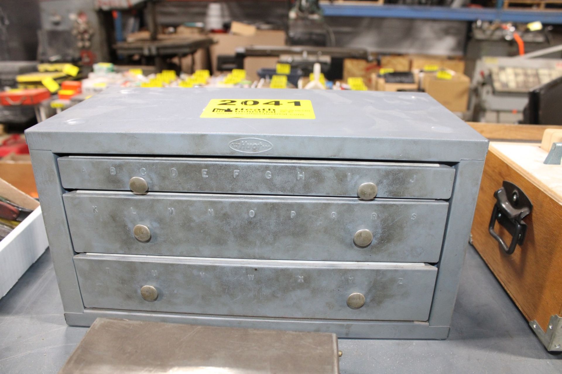 HUOT THREE DRAWER LETTER DRILL CABINET WITH DRILLS