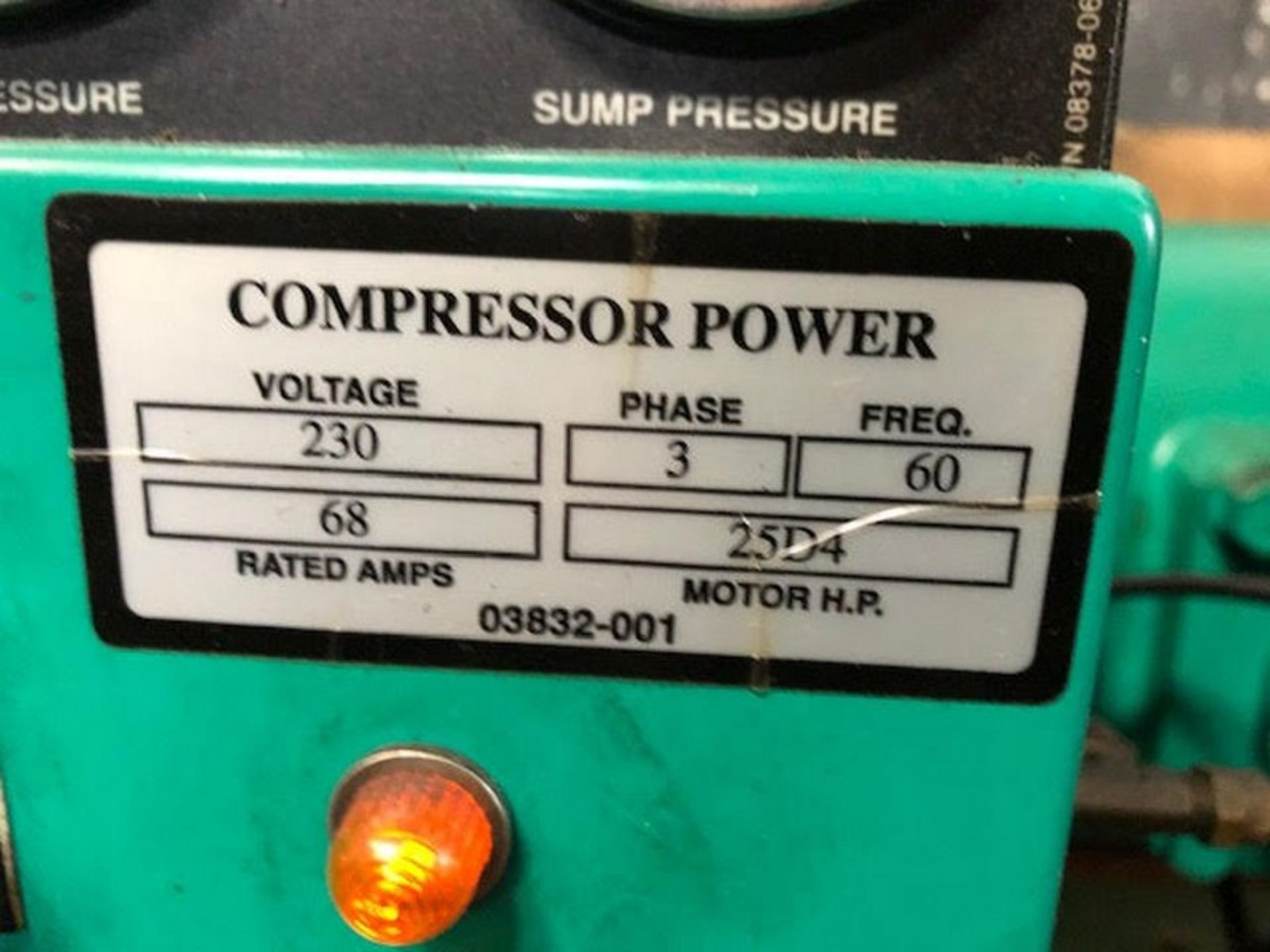 SULLIVAN PLATEK 25 HP MODEL 25D4 ROTARY SCREW AIR COMPRESSOR:230/3/60 - Image 5 of 5