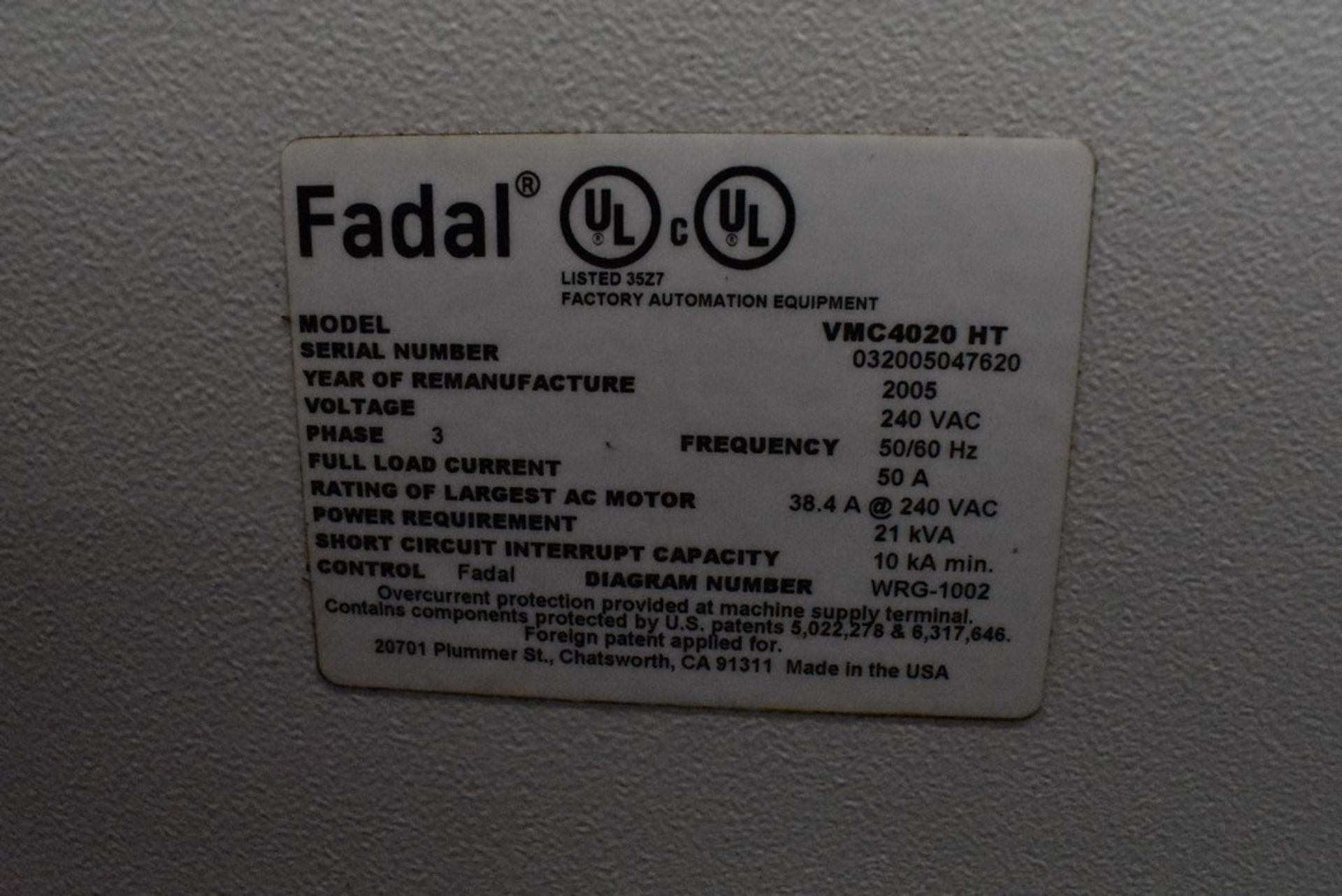 FADAL 3-AXIS MODEL VMC4020 HT CNC VERTICAL MACHINING CENTER, S/N 02005047620 (NEW 2005), 40" X-AXIS - Image 13 of 18
