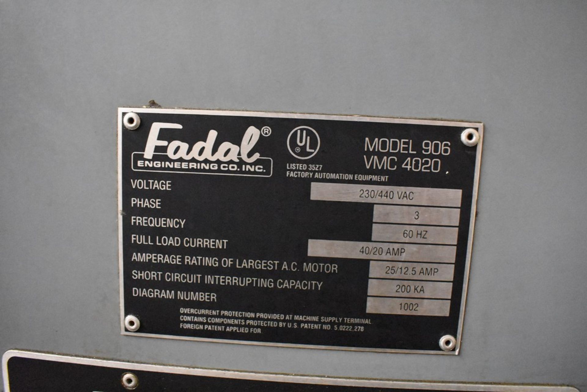 FADAL 3-AXIS MODEL VMC4020 (906-1) CNC VERTICAL MACHINING CENTER, S/N 9605580, 40" X-AXIS TRAVEL, - Image 8 of 22