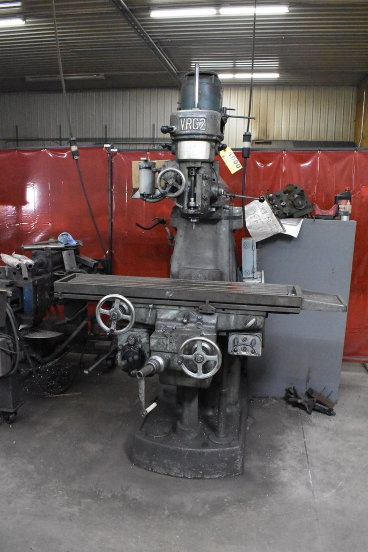 RAM 3/1.5 HP MODEL VRG2 RAM TYPE VERTICAL MILL, S/N N/A, 10" X 48" POWER FEED TABLE