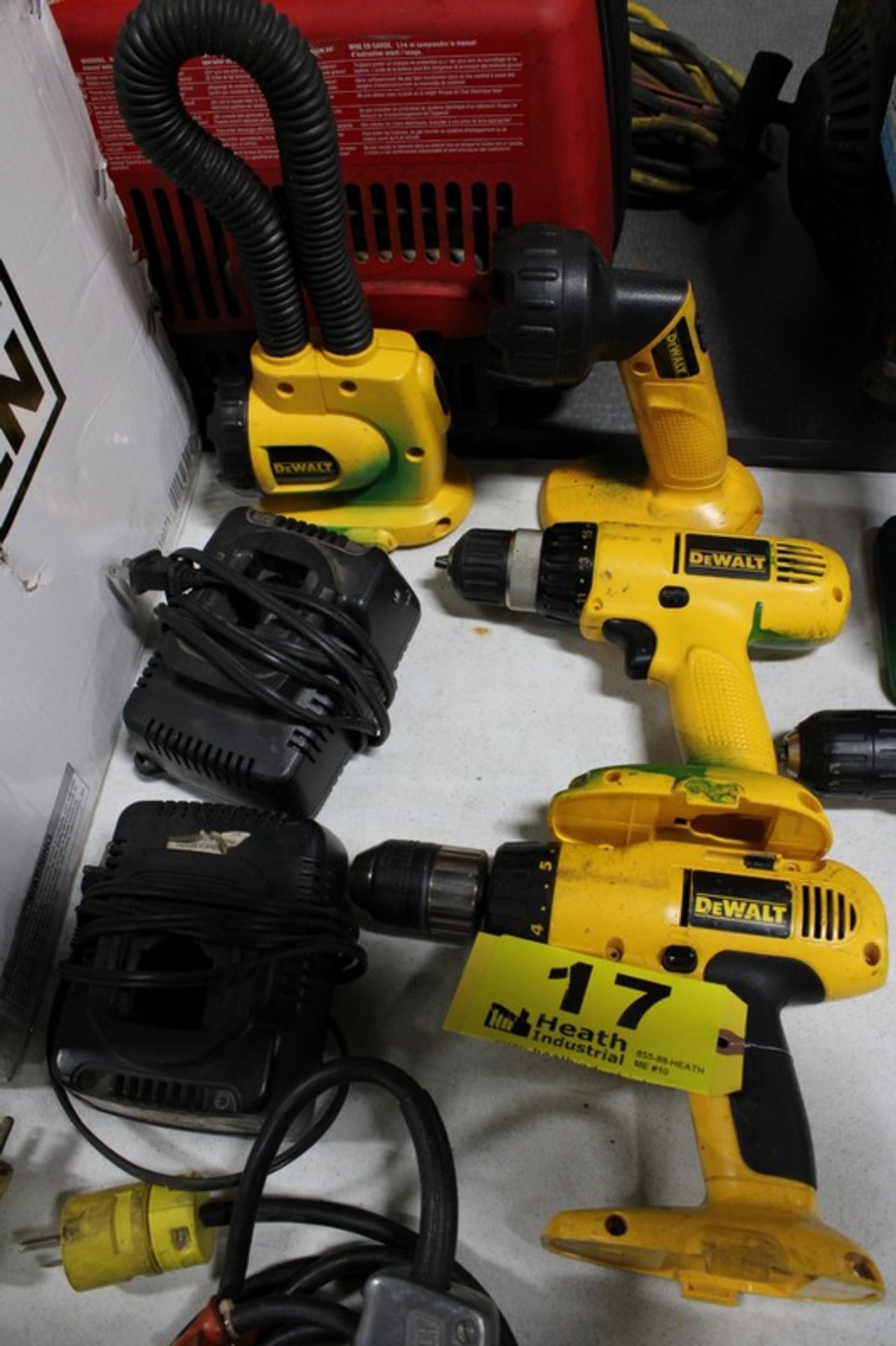 DEWALT MODEL DW997 1/2" CORDLESS DRILL, CHARGER, NO BATTERY, DW929 3/8" CORDLESS DRILL, CHARGER,