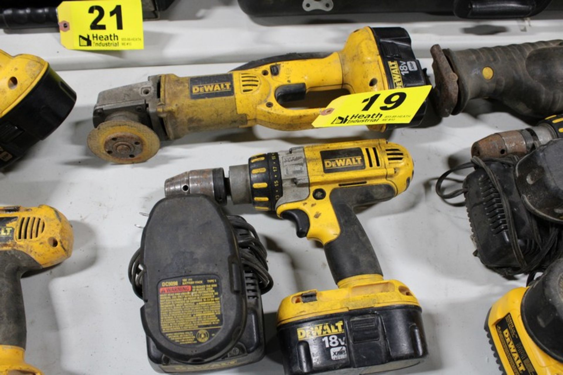 DEWALT 18V CORDLESS CUT-OFF TOOL, DRILL, (3) BATTERIES, (2) CHARGERS