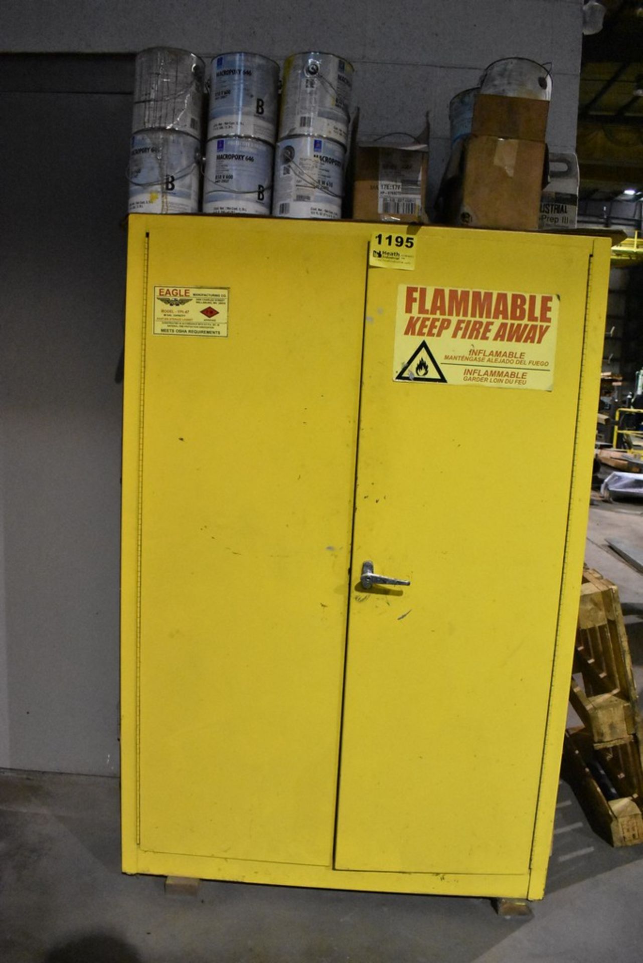 EAGLE MODEL YPI-47 60 GALLON CAPACITY TWO DOOR FLAMMABLE LIQUID STORAGE CABINET, 43" X 18" X 64"