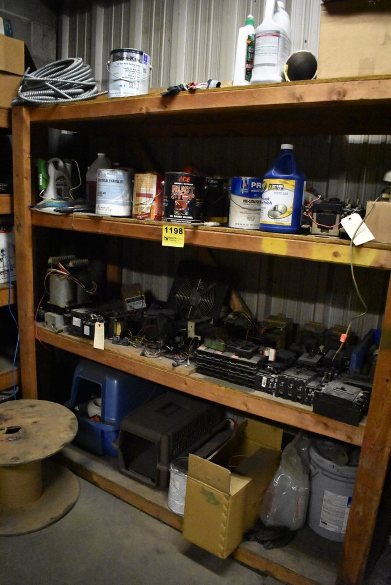 CONTENTS ON SHELF: ELECTRICAL PARTS & PAINTING SUPPLIES
