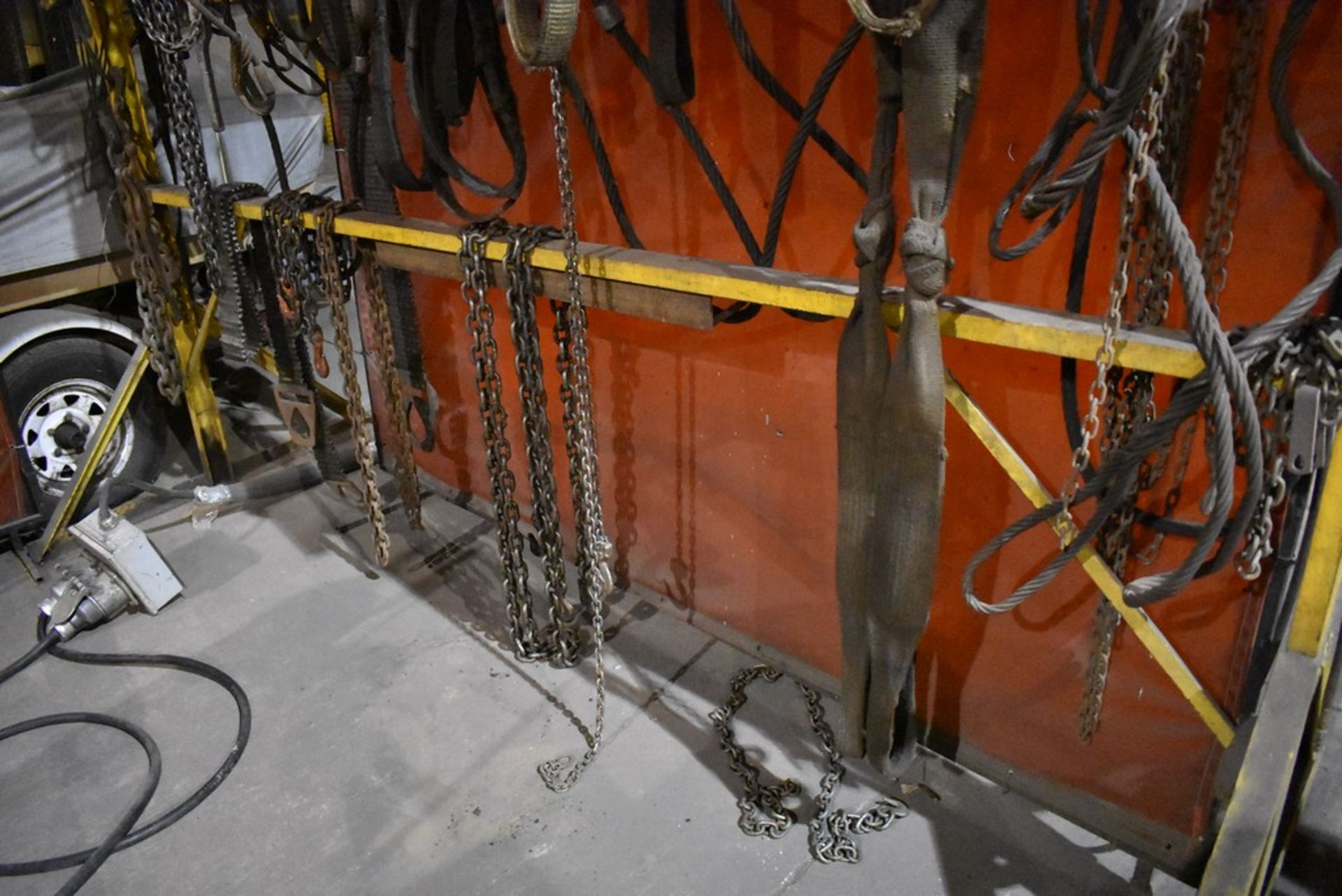 ASSORTED CHAINS, SLING,S COME ALONGS WITH 10' RACK - Image 3 of 3