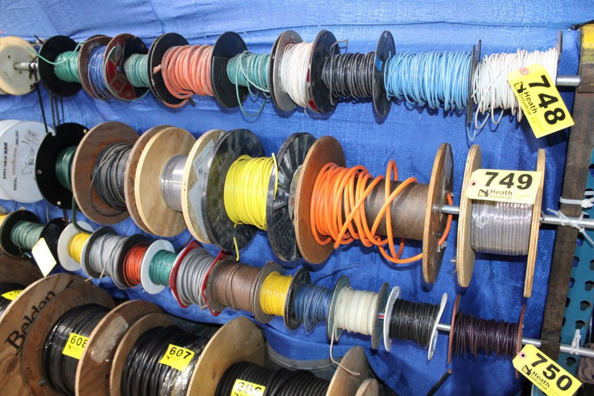ASSORTED WIRE SPOOLS ON BAR