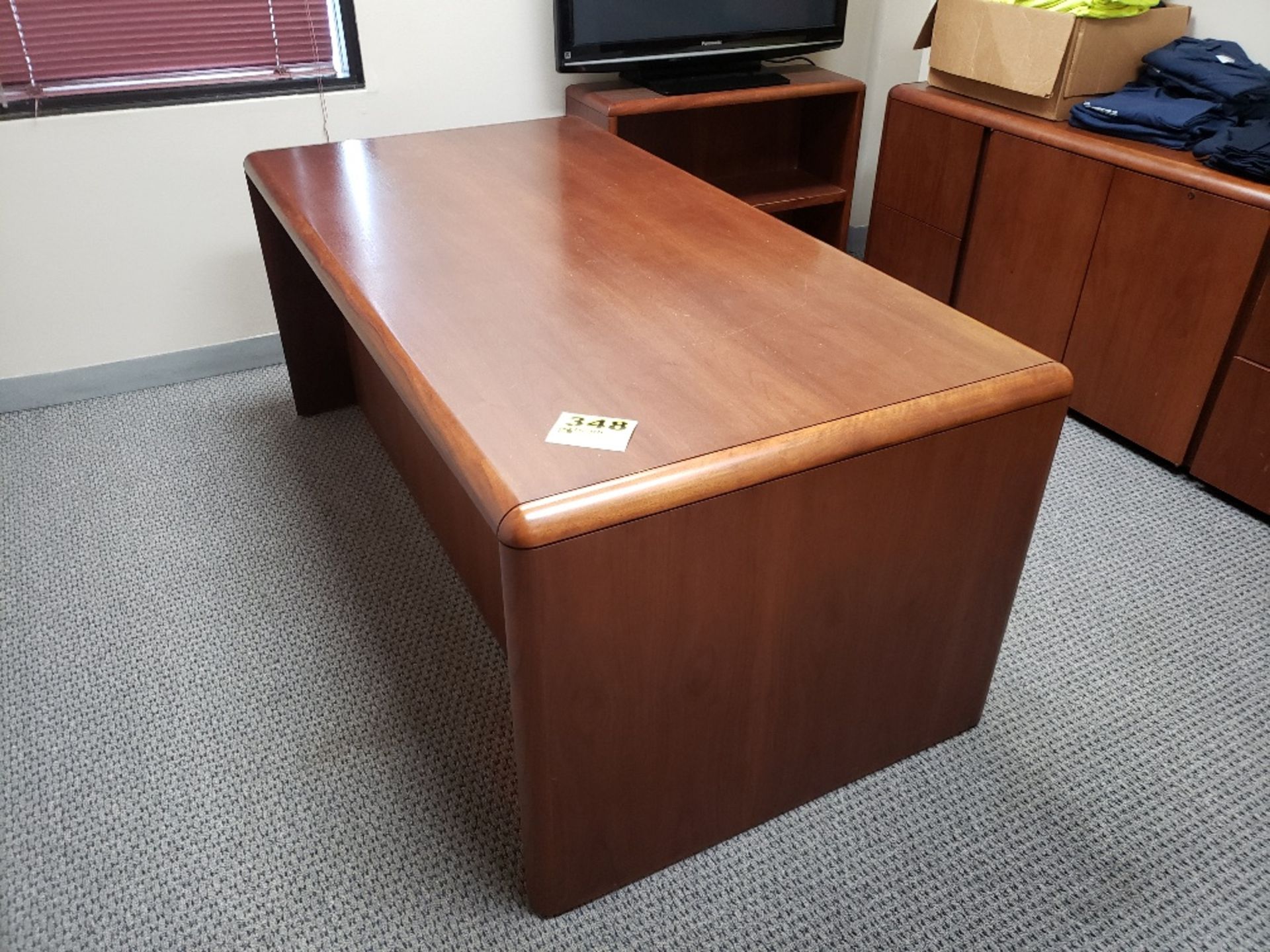 EXECUTIVE DESK, CREDENZA, TWO DOOR LATERAL FILE CABINET