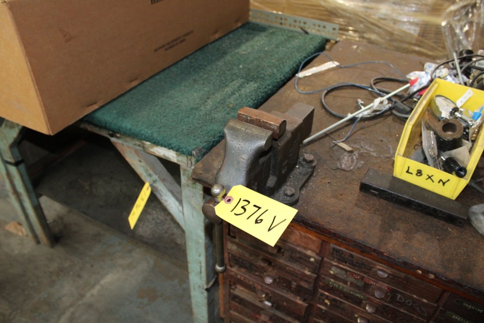 4" VISE, 3" VISE WITH WOOD WORK TABLE WITH DOUBLE SIDED DRAWERS BUILT IN, 48 DRAWER & 68 DRAWER - Image 2 of 3