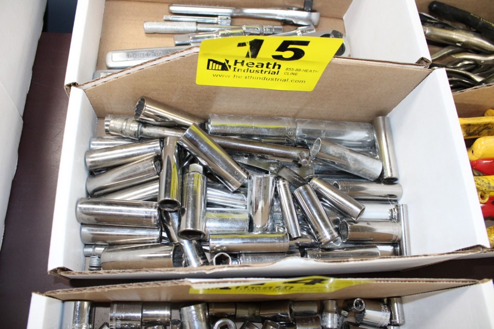 ASSORTED SOCKETS IN BOX, 1/2", 3/8" AND 1/4" DRIVE