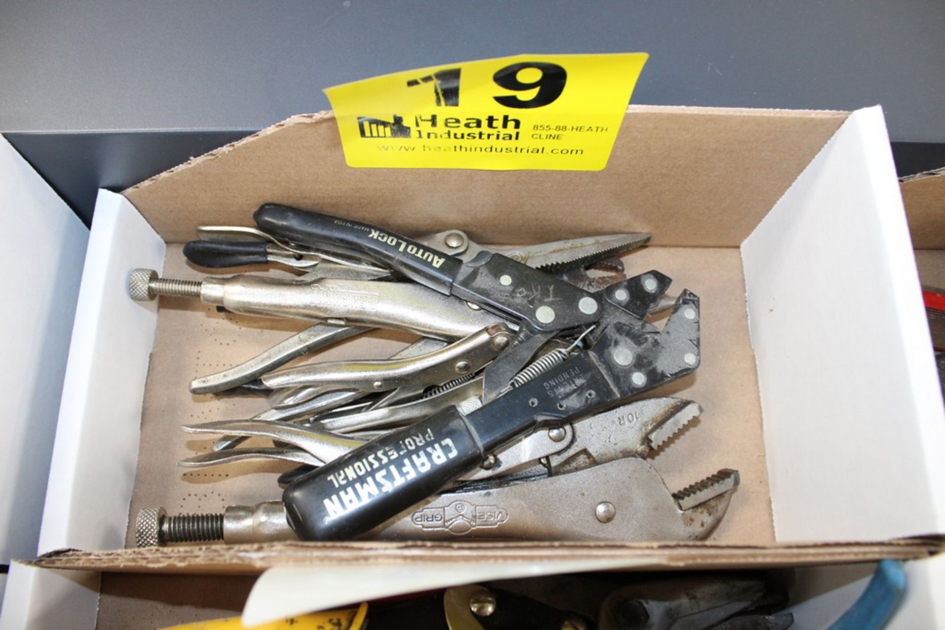 ASSORTED VISE GRIPS AND PLIERS IN BOX