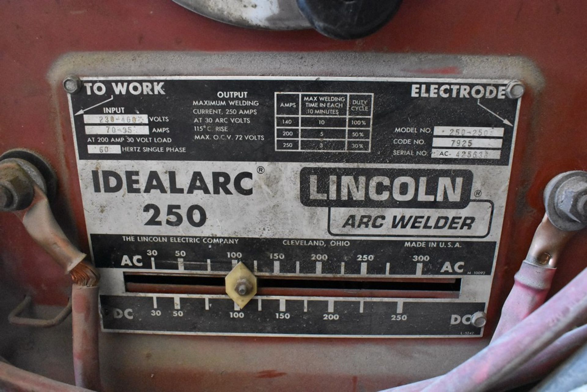 LINCOLN IDEALARC 250 WELDER S/N AC-42563 - Image 3 of 3