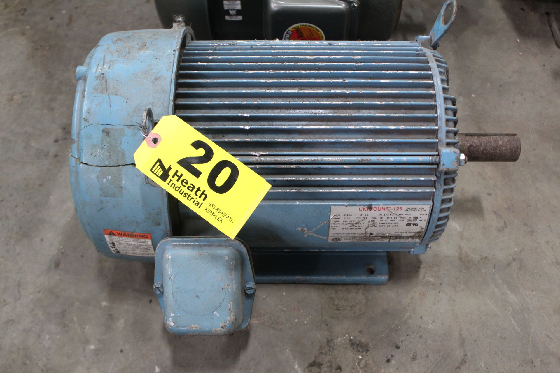 UNIMOUNT MODEL A920A 10 HP 3500 RPM ELECTRIC MOTOR, 3 PHASE