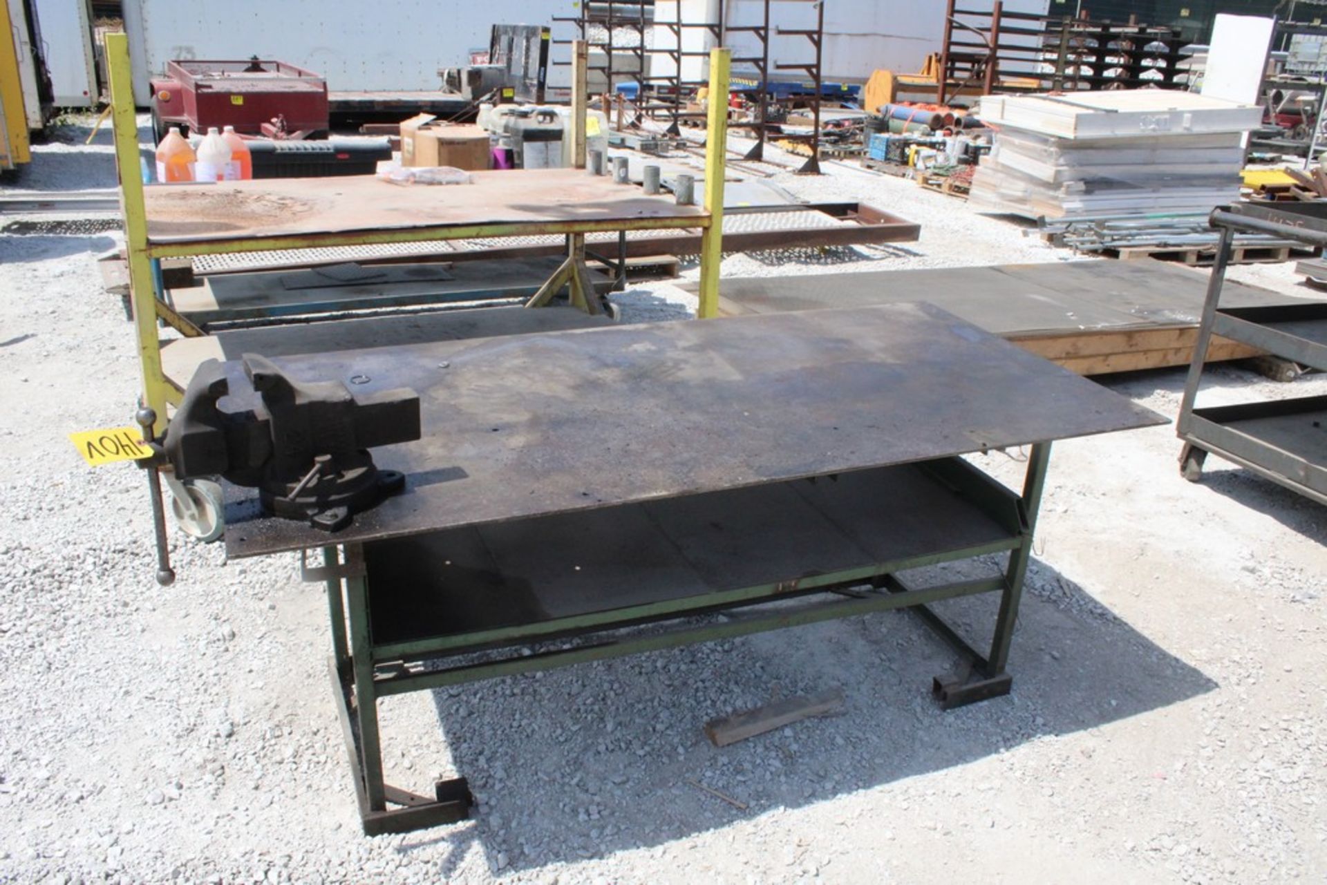4" BENCH TOP SWIVEL BASE VISE WITH STEEL TABLE, 72" X 36" X 30" NO CONTENTS