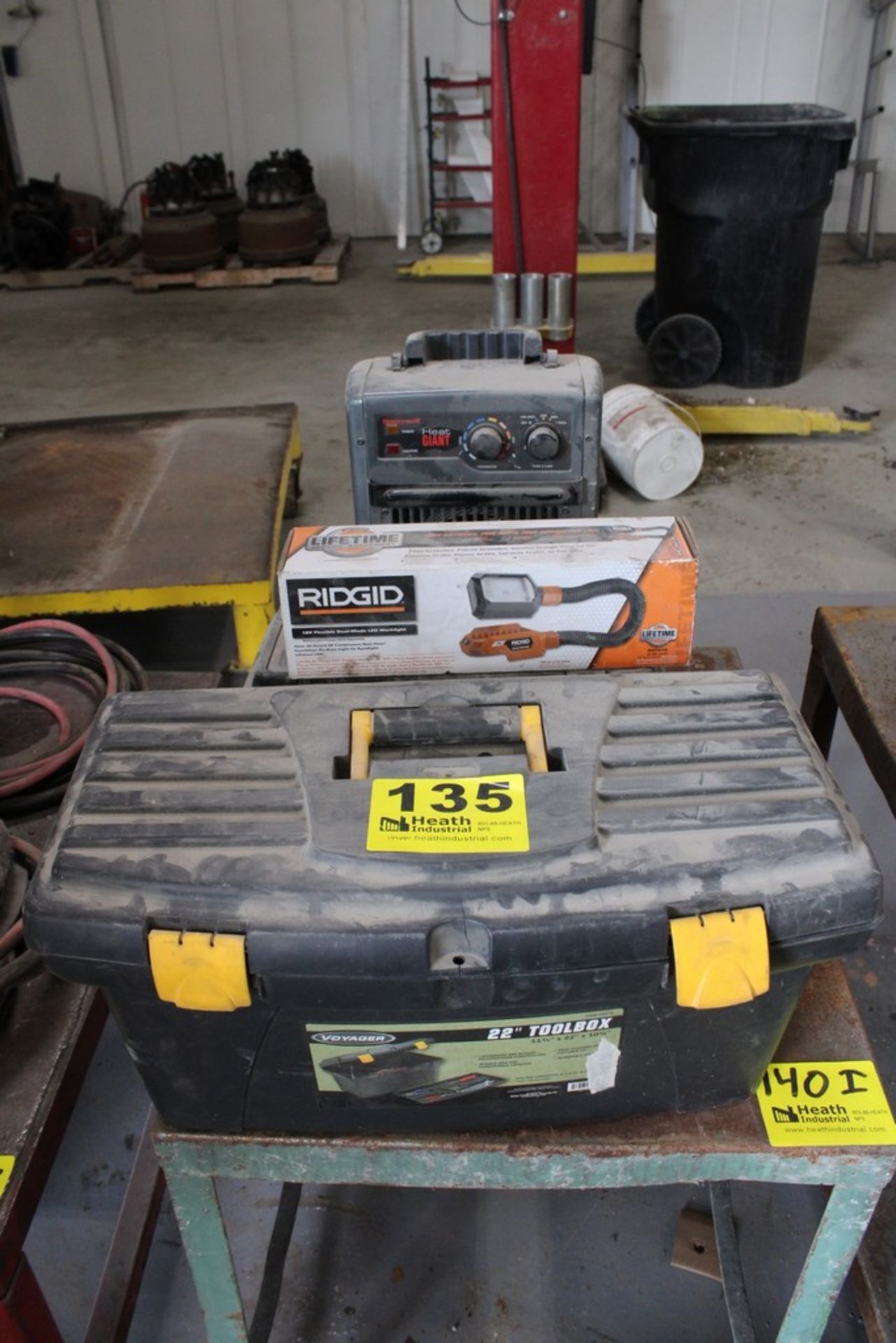 (2) TOOL BOXES, RIDGID LED LIGHT & HEAT GIANT HEATNER