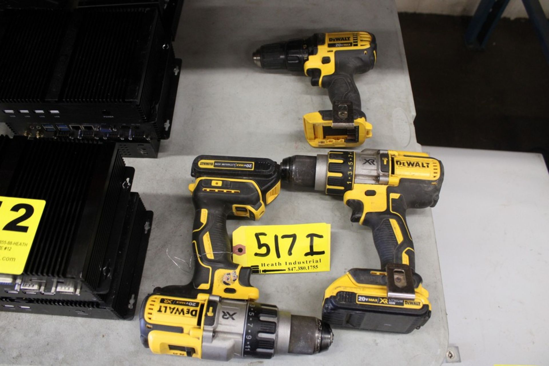 (3) DEWALT DCD995 20V CORDLESS HAMMER DRILL / DRIVERS WITH (2) BATTERIES, NO CHARGER