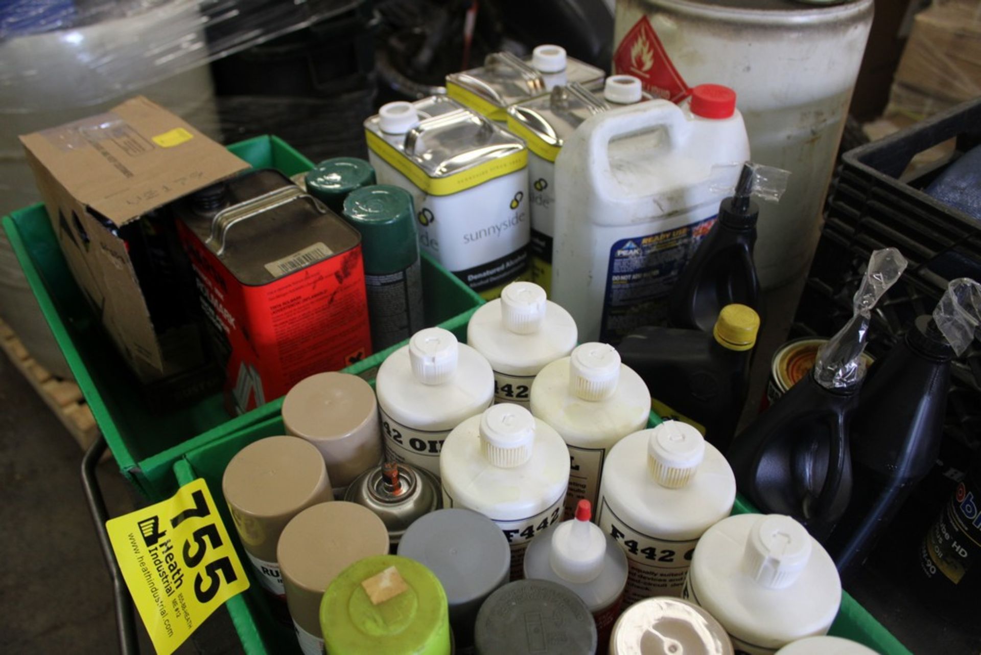 LARGE QTY OF PAINT, CHEMICALS, OILS, ETC ON CART (NO CART) - Image 2 of 5