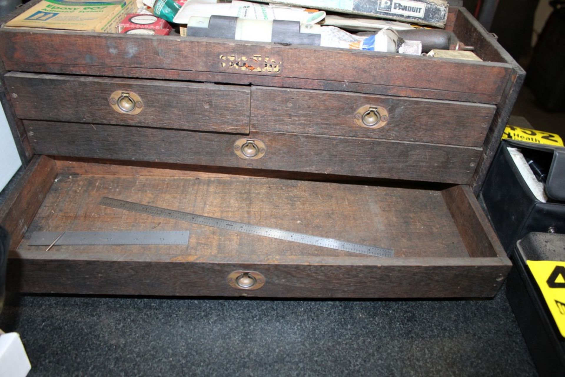 WOOD MACHINIST FOUR DRAWER TOOL BOX WITH MISC. TOOLS - Image 4 of 4