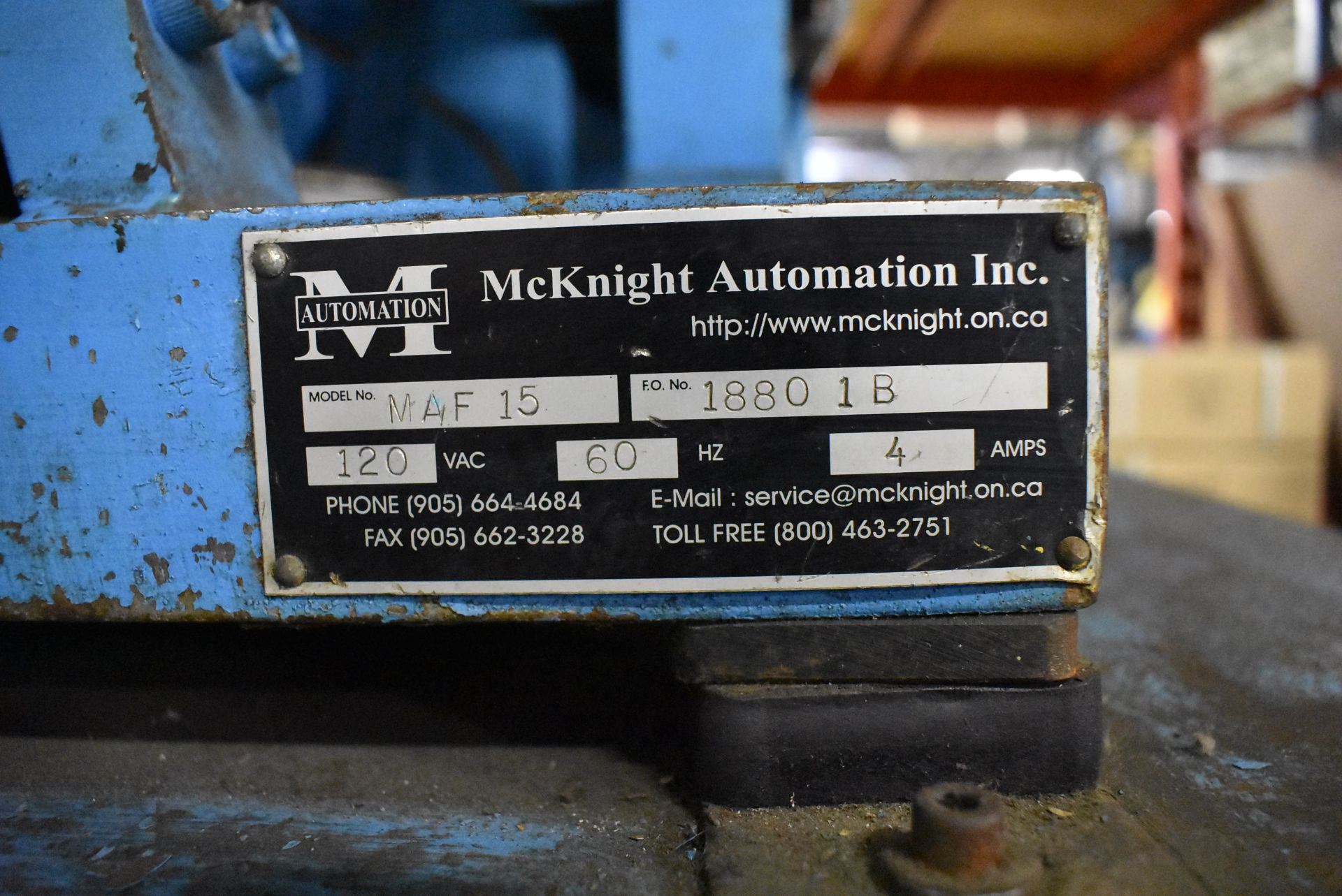 MCKNIGHT AUTOMATION MODEL MAF 15 VIBRATORY FEEDER S/N 18801B, WITH STAND 120V - Image 5 of 6