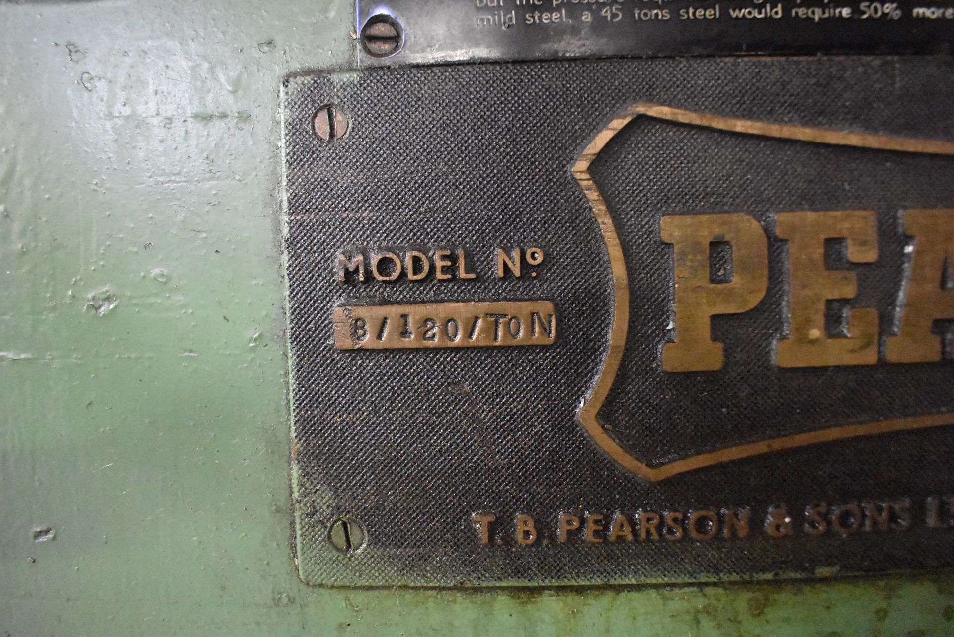 PEARSON 120 TON MODEL 8/120 ELECTRO-HYDRAULIC PRESS BRAKE, S/N 12174, 99" LENGTH OF BED AND RAM - Image 9 of 10