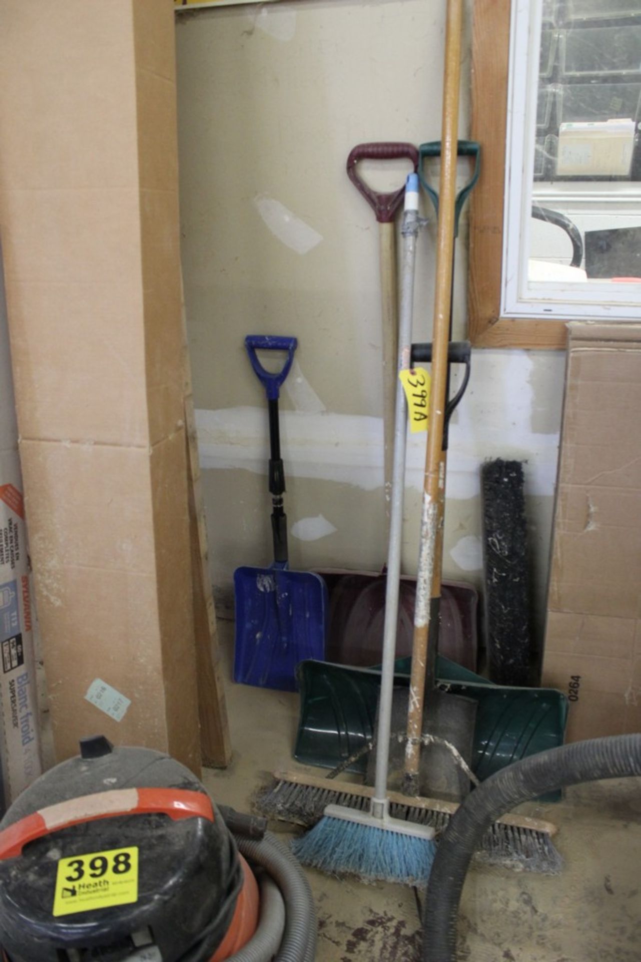 ASSORTED BROOMS & SHOVELS