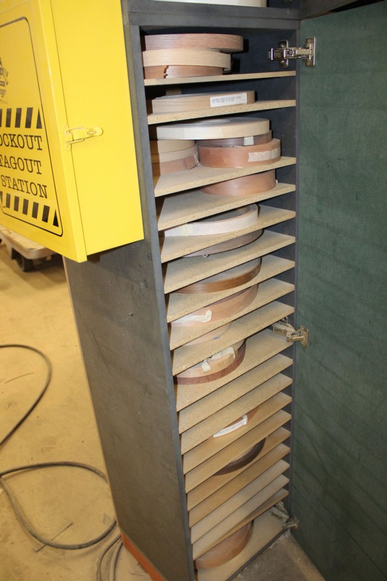 LARGE QTY OF EDGE BANDING IN CABINET, WITH CABINET - Image 6 of 14