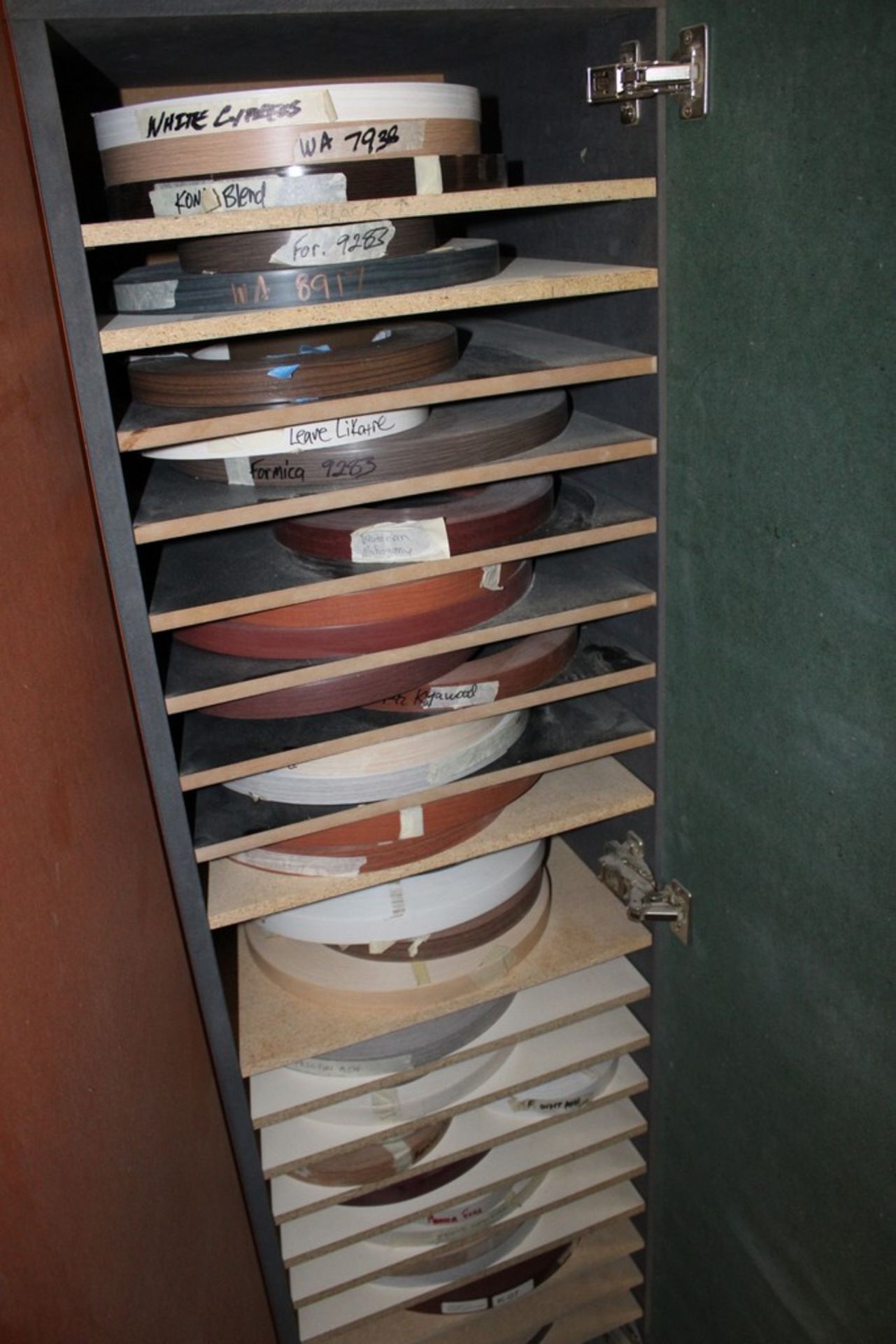 LARGE QTY OF EDGE BANDING IN CABINET, WITH CABINET - Image 13 of 14