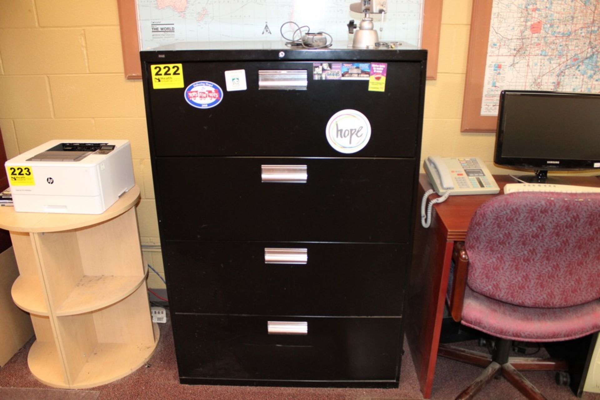 FOUR DRAWER LATERAL FILE CABINET, (3) ASSORTED FILE CABINETS