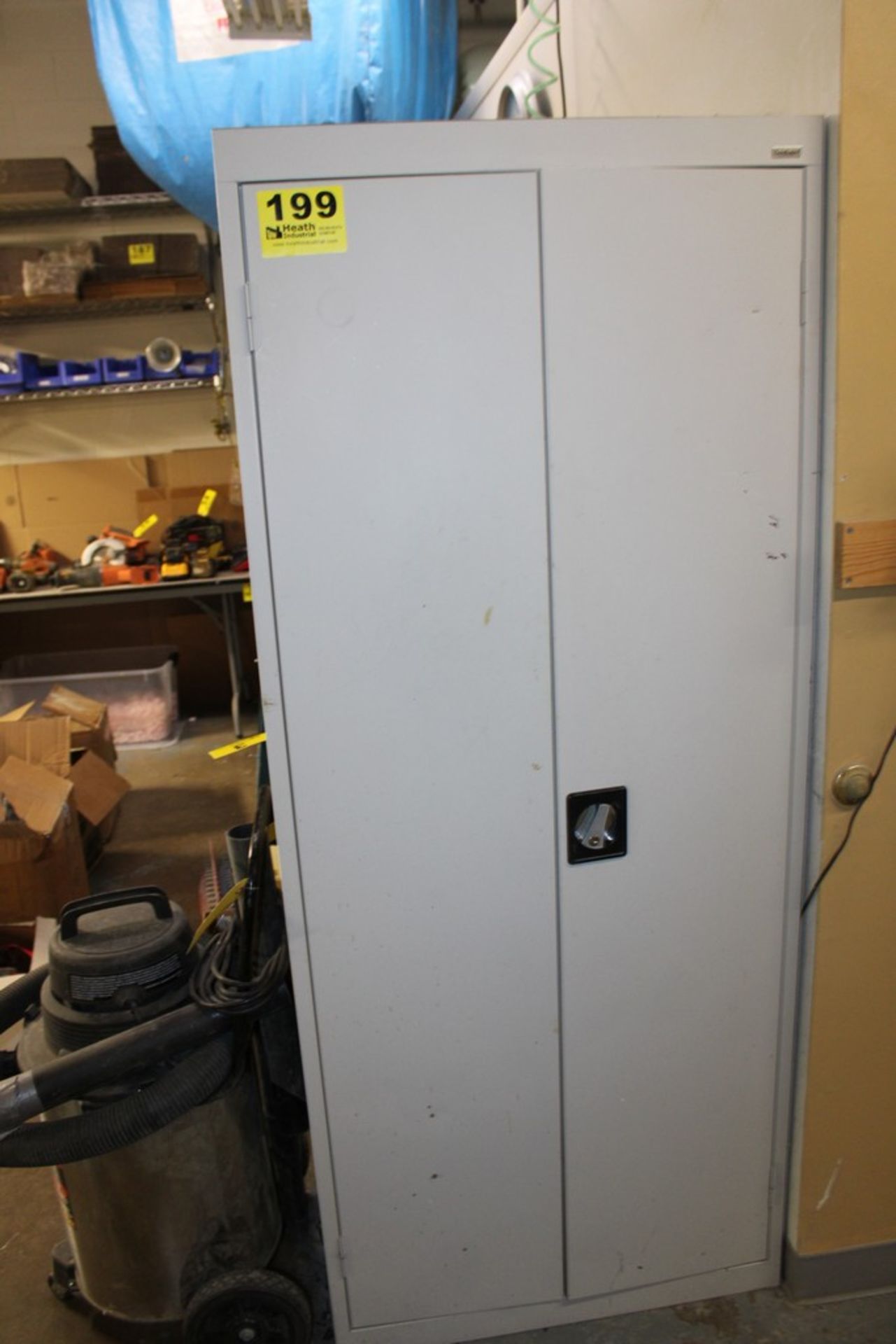 TWO DOOR STORAGE CABINET WITH CONTENTS, 30" X 15" X 72"