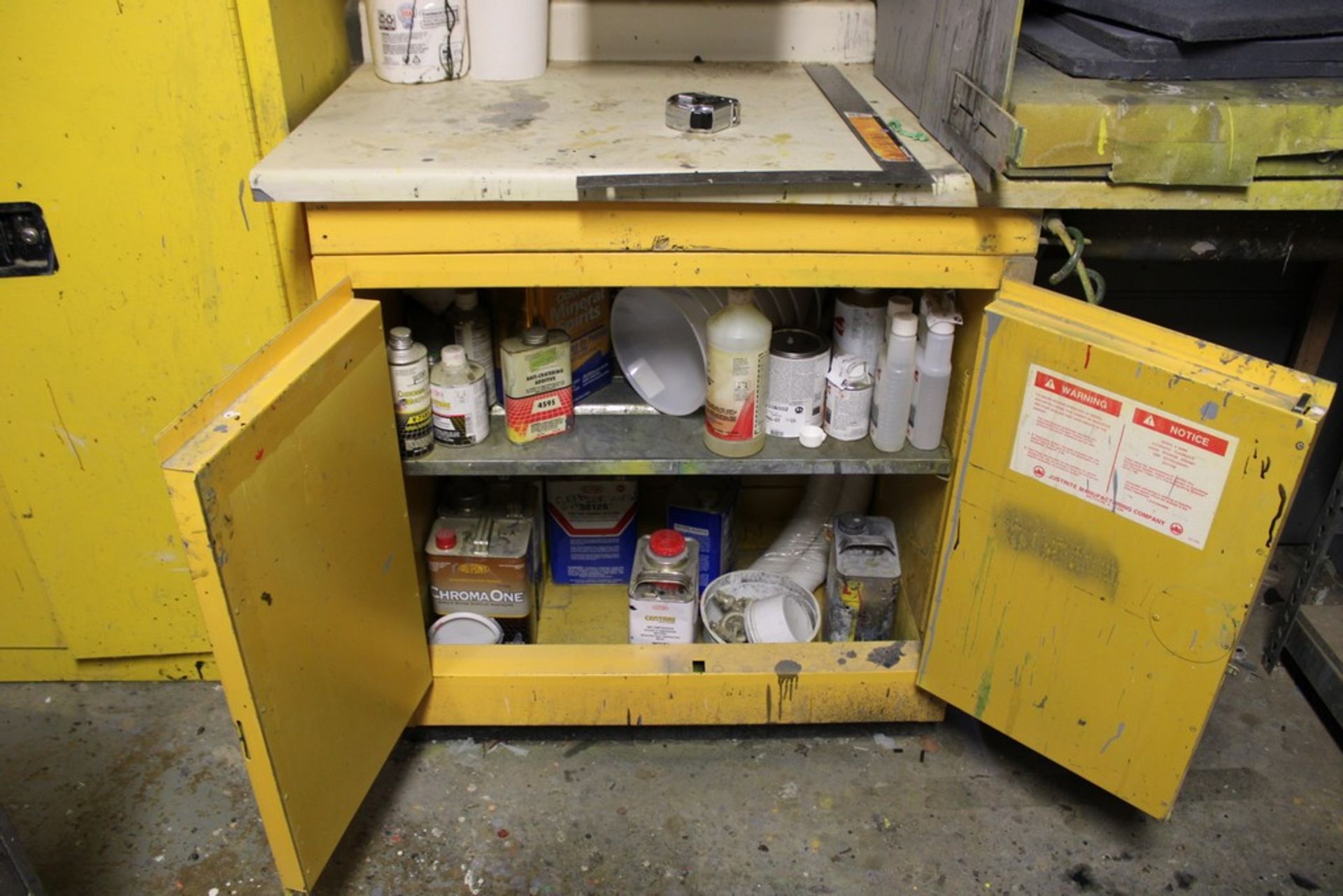 JUSTRITE TWO DOOR FLAMMABLE LIQUID STORAGE CABINET 36" X 38" X 24", WITH CONTENTS - Image 2 of 2