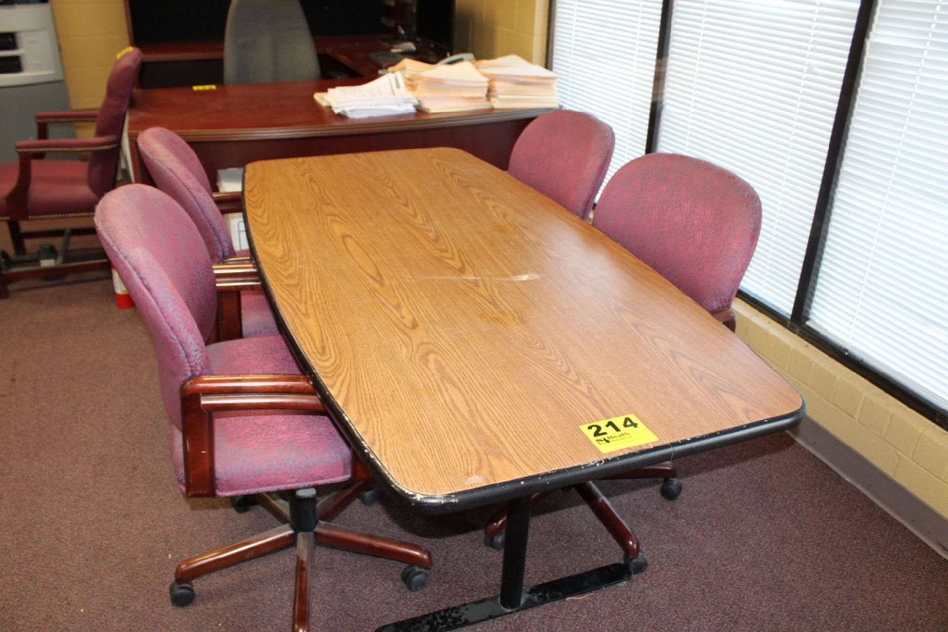 6' CONFERENCE TABLE WITH (4) CLOTH ARM CHAIRS